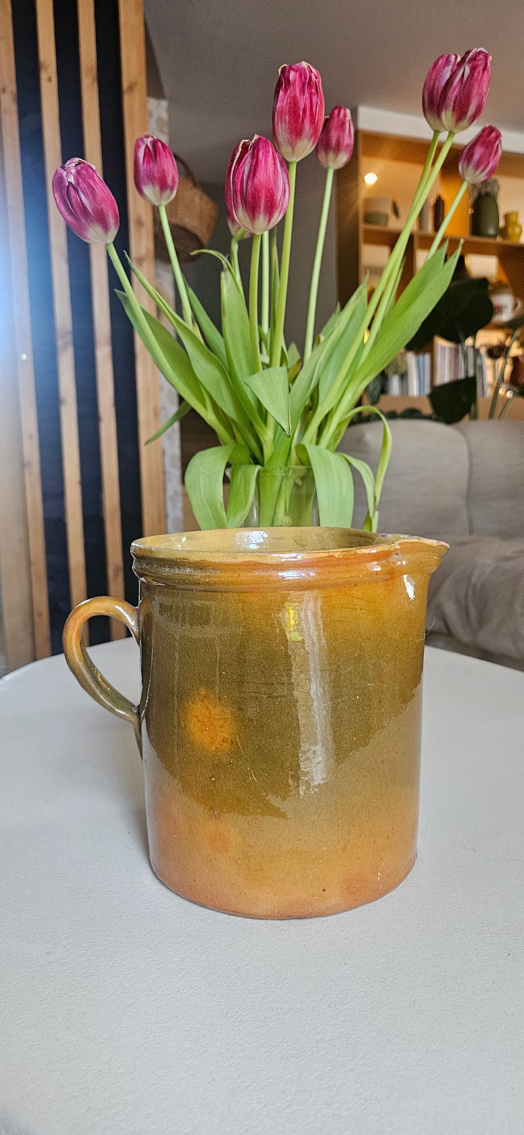 Pot rustique en grès émaillé brun BASILE