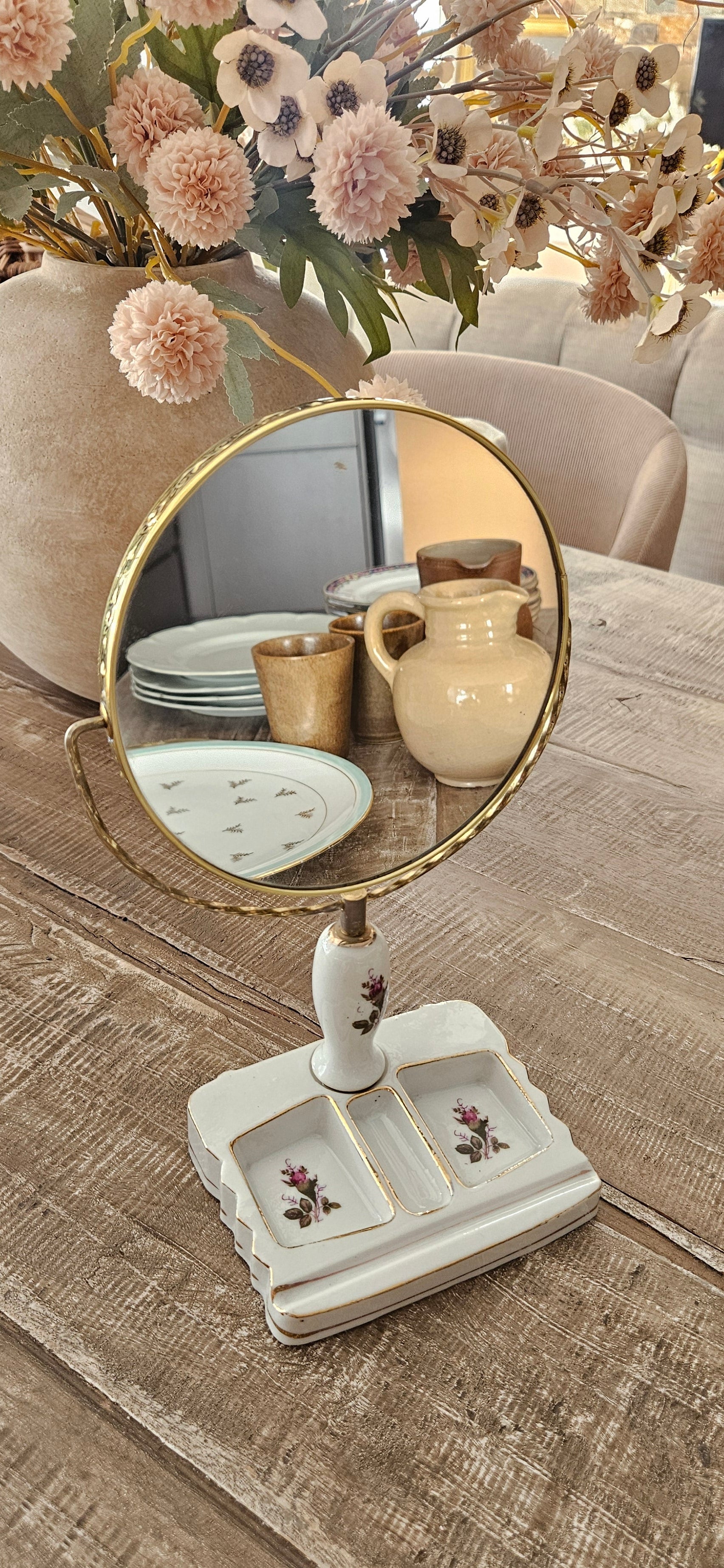 Miroir vintage de table avec base céramique