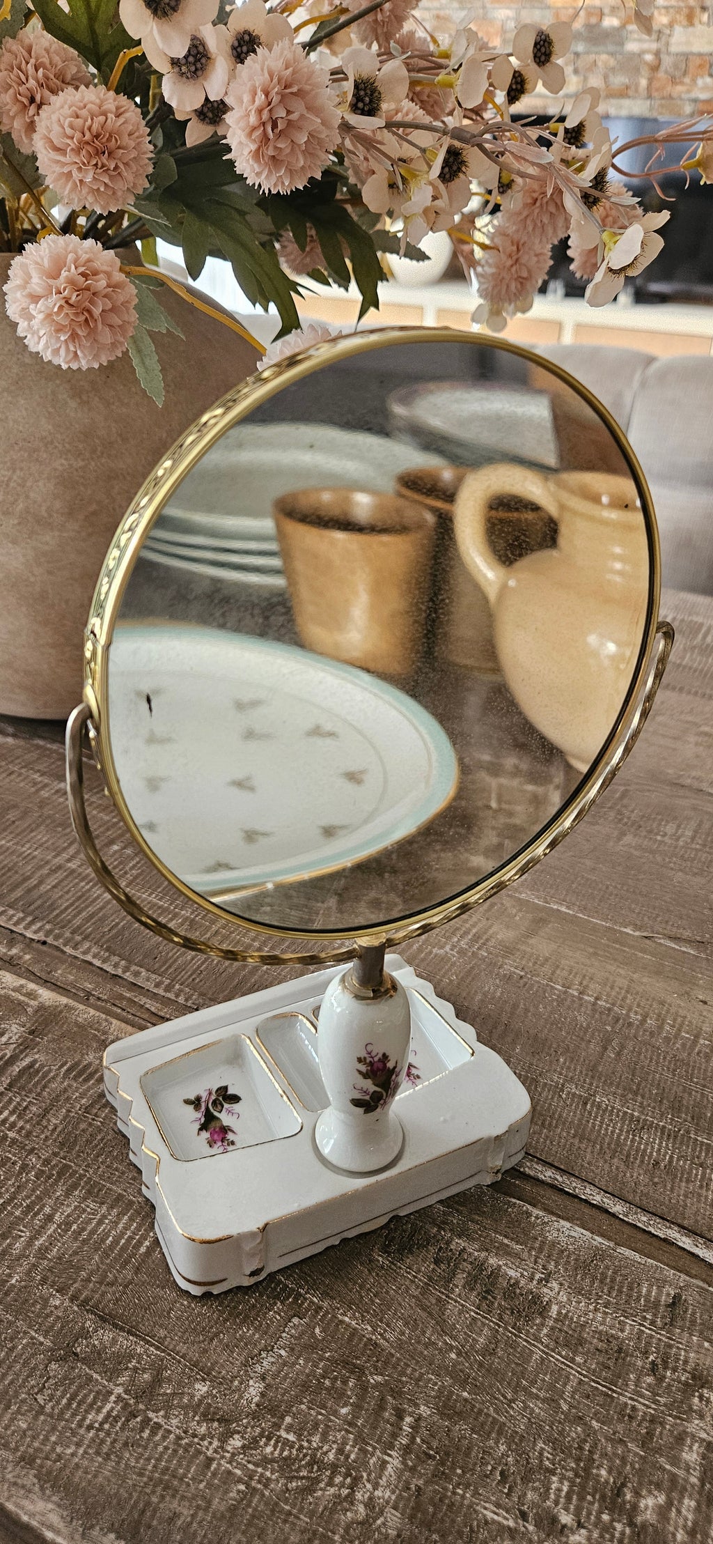 Miroir vintage de table avec base céramique