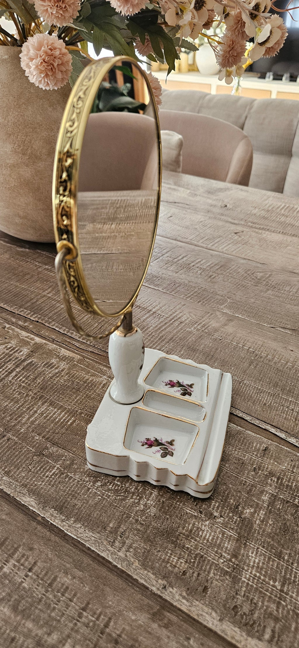 Miroir vintage de table avec base céramique