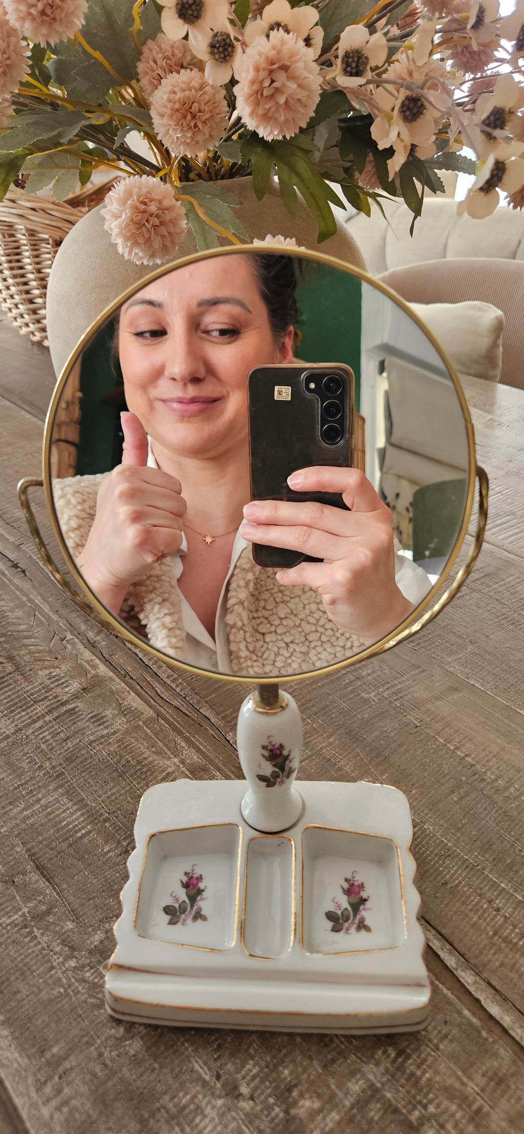 Miroir vintage de table avec base céramique