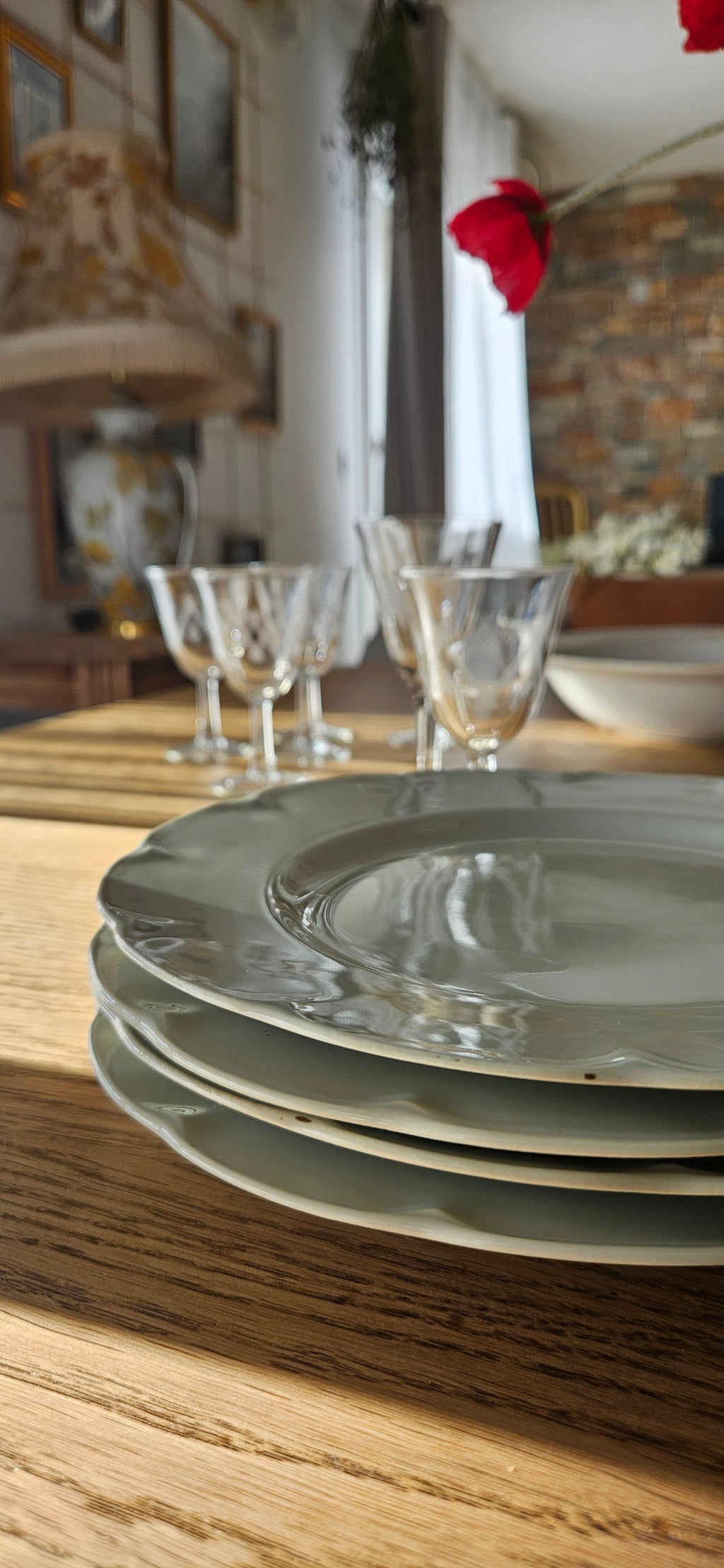 Lot 4 assiettes porcelaine gris-vert céladon - Théodore Haviland Limoges