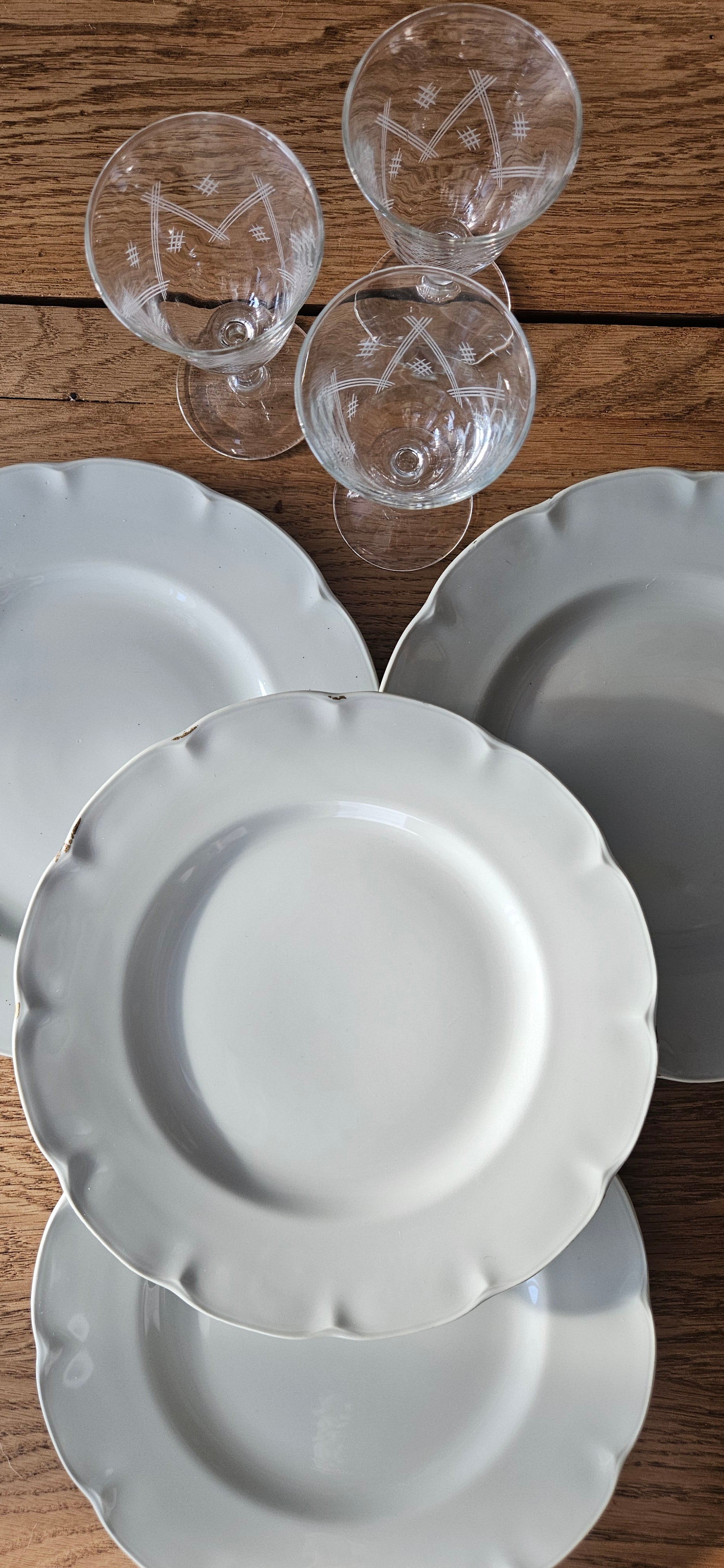 Lot 4 assiettes porcelaine gris-vert céladon - Théodore Haviland Limoges
