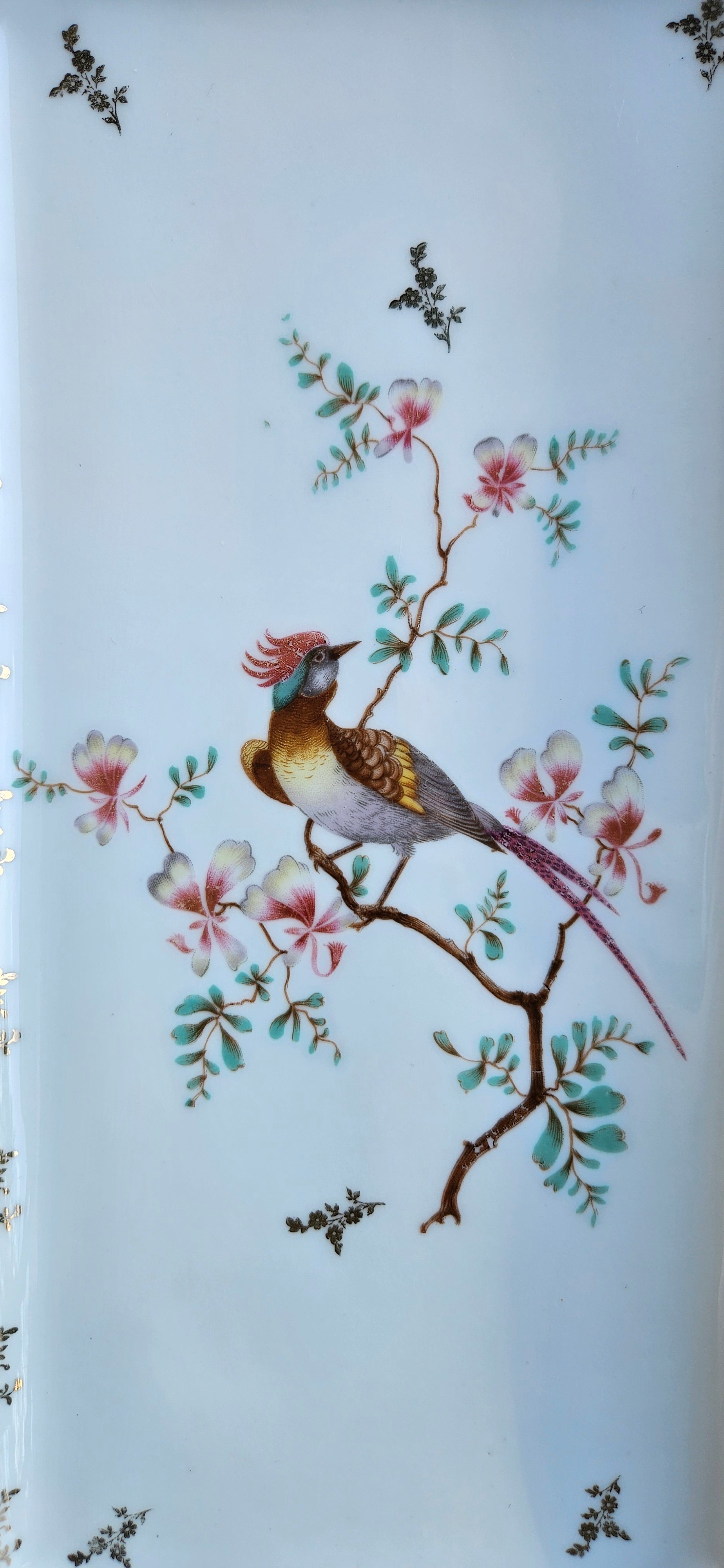 Plat à cake vintage porcelaine décor Limoges oiseau fleuri doré – chic & raffiné