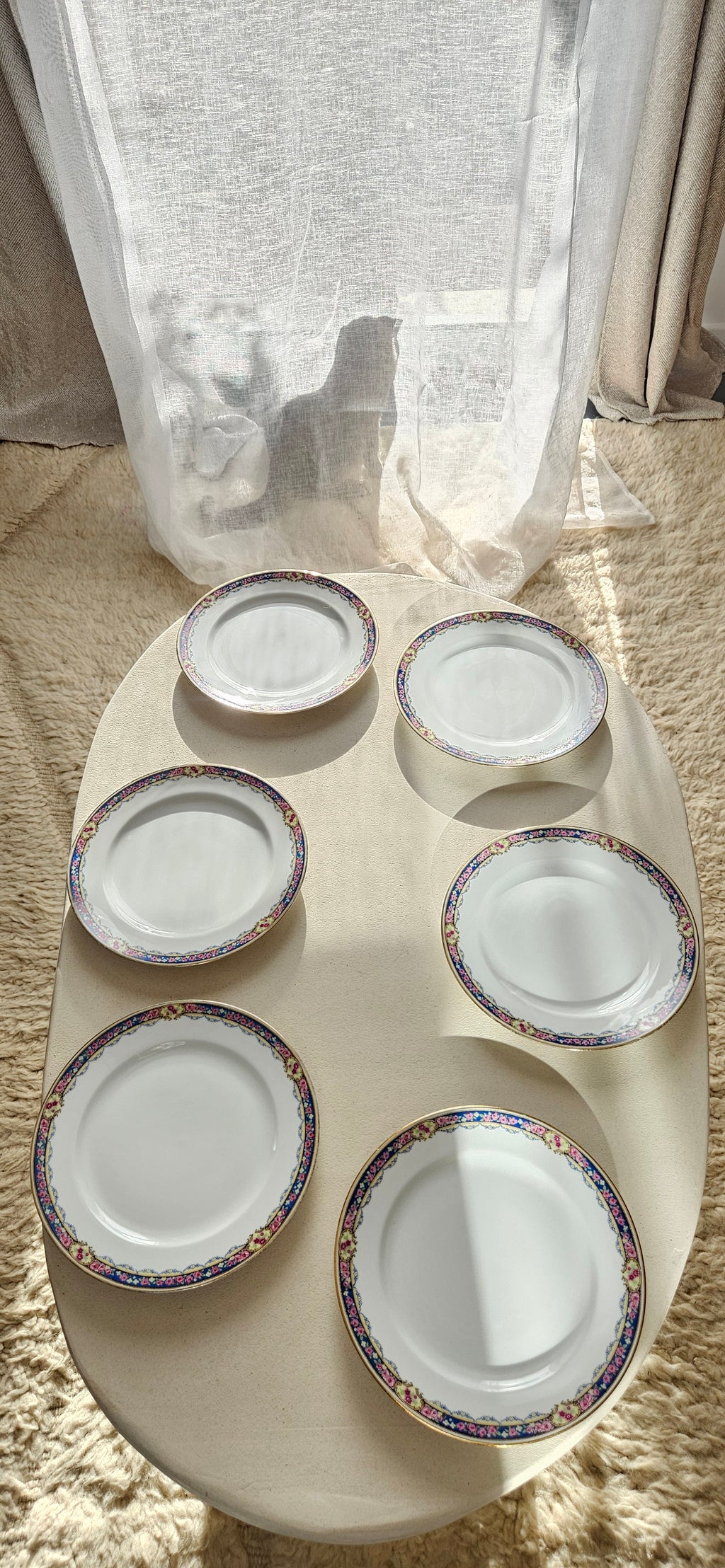 Lot 6 assiettes à dessert anciennes porcelaine Limoges Ahrenfeldt décor floral rose bleu doré