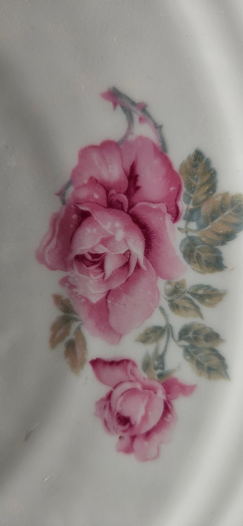 Plat ancien en porcelaine décor roses – style campagne chic