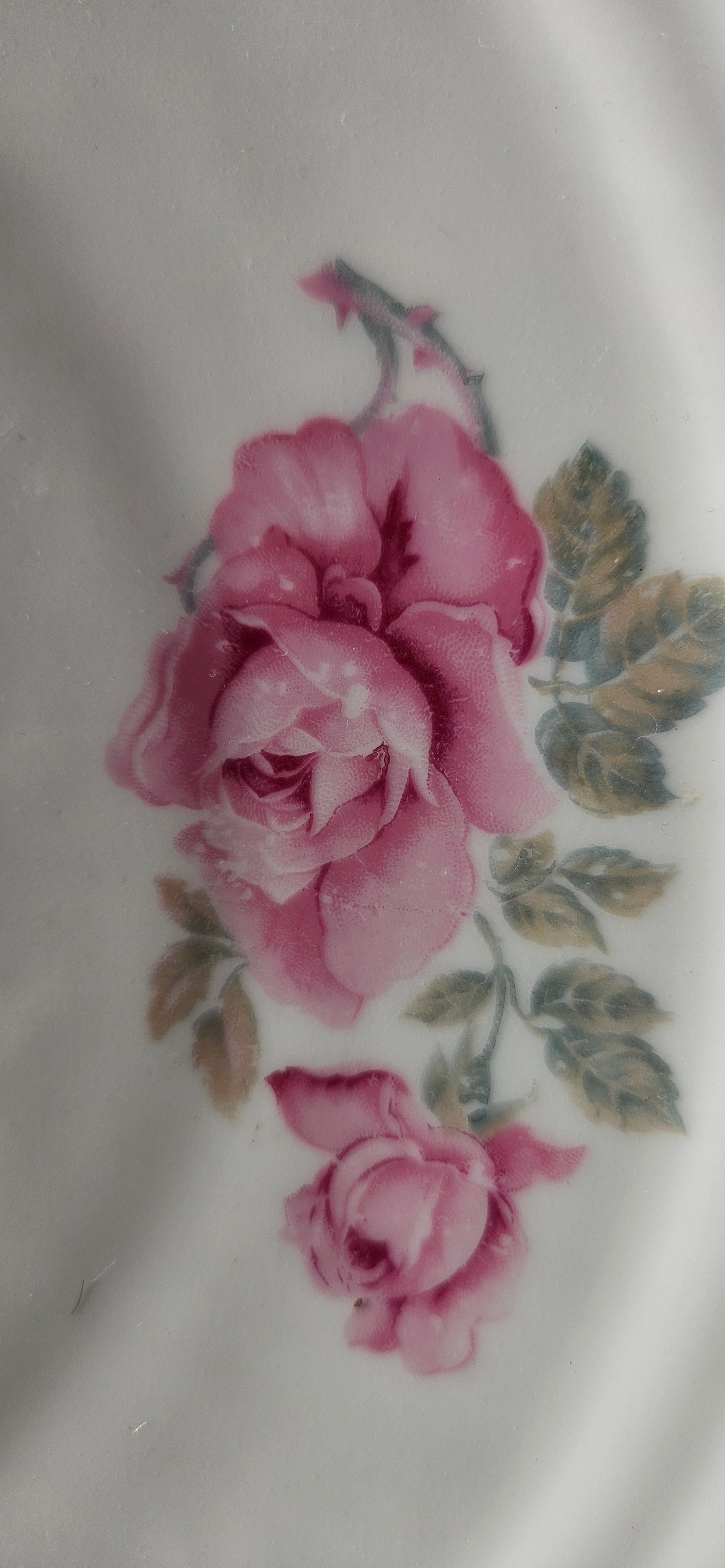 Plat ancien en porcelaine décor roses – style campagne chic