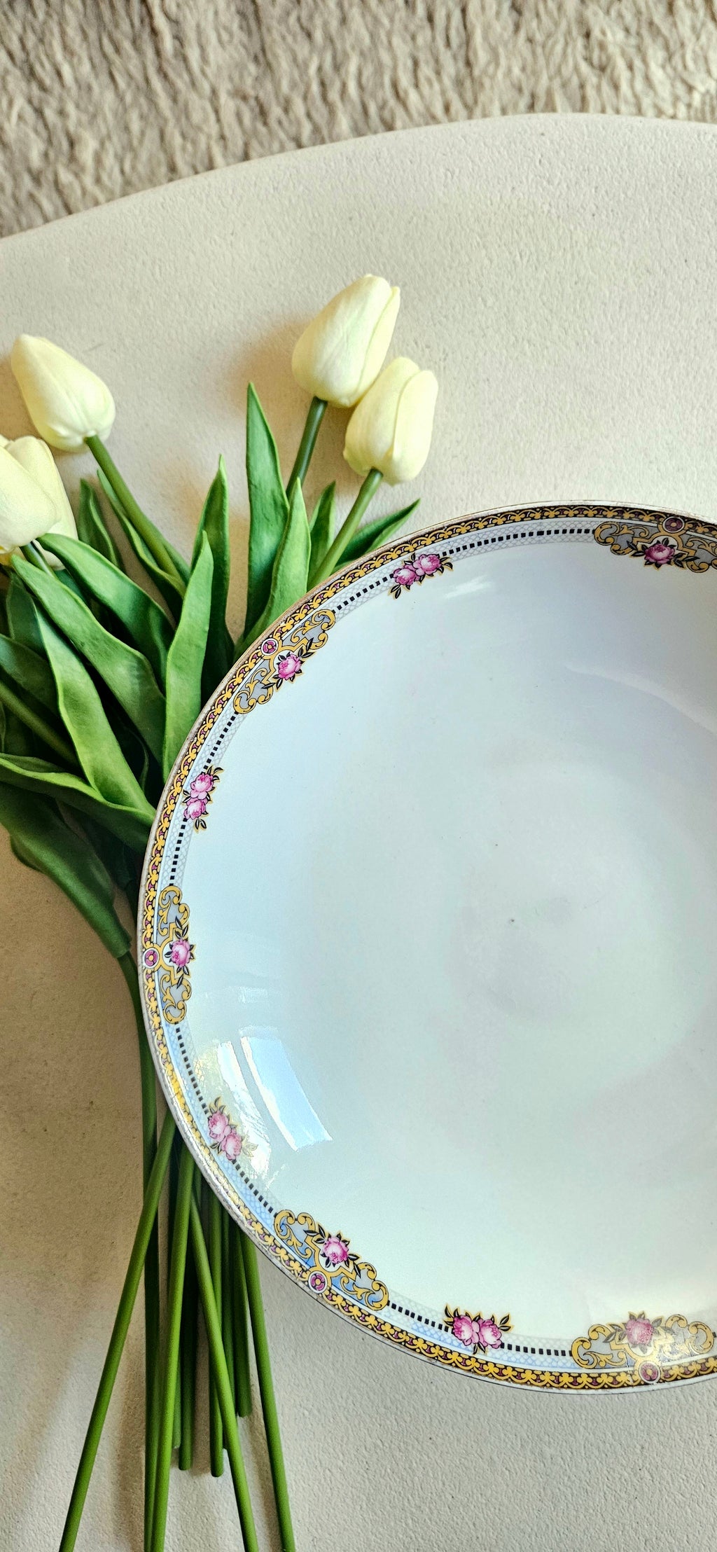 Compotier ancien en porcelaine de Limoges - décor floral