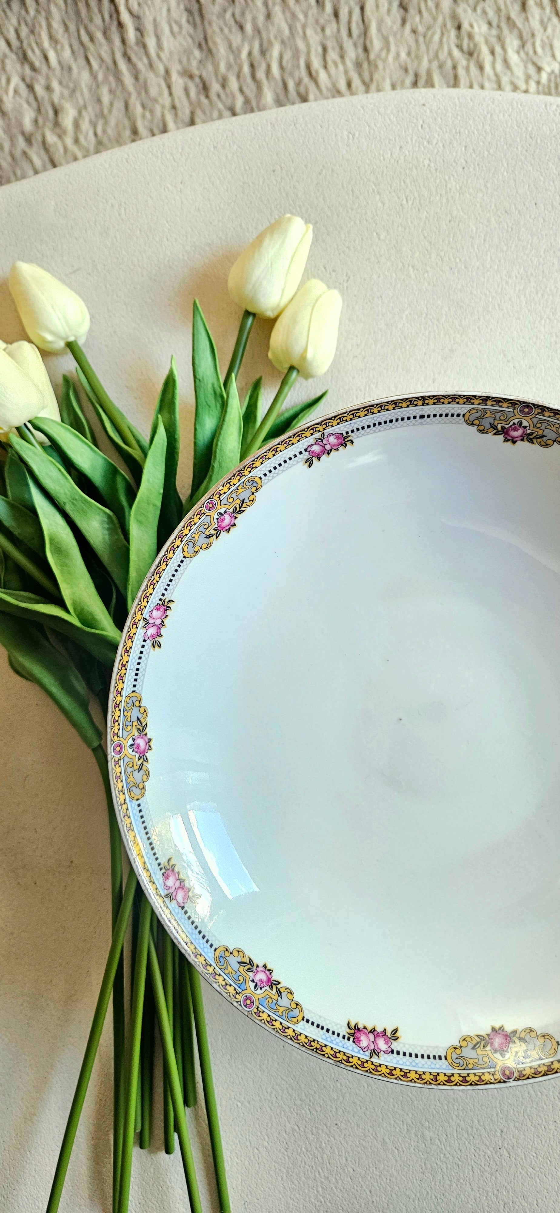 Compotier ancien en porcelaine de Limoges - décor floral