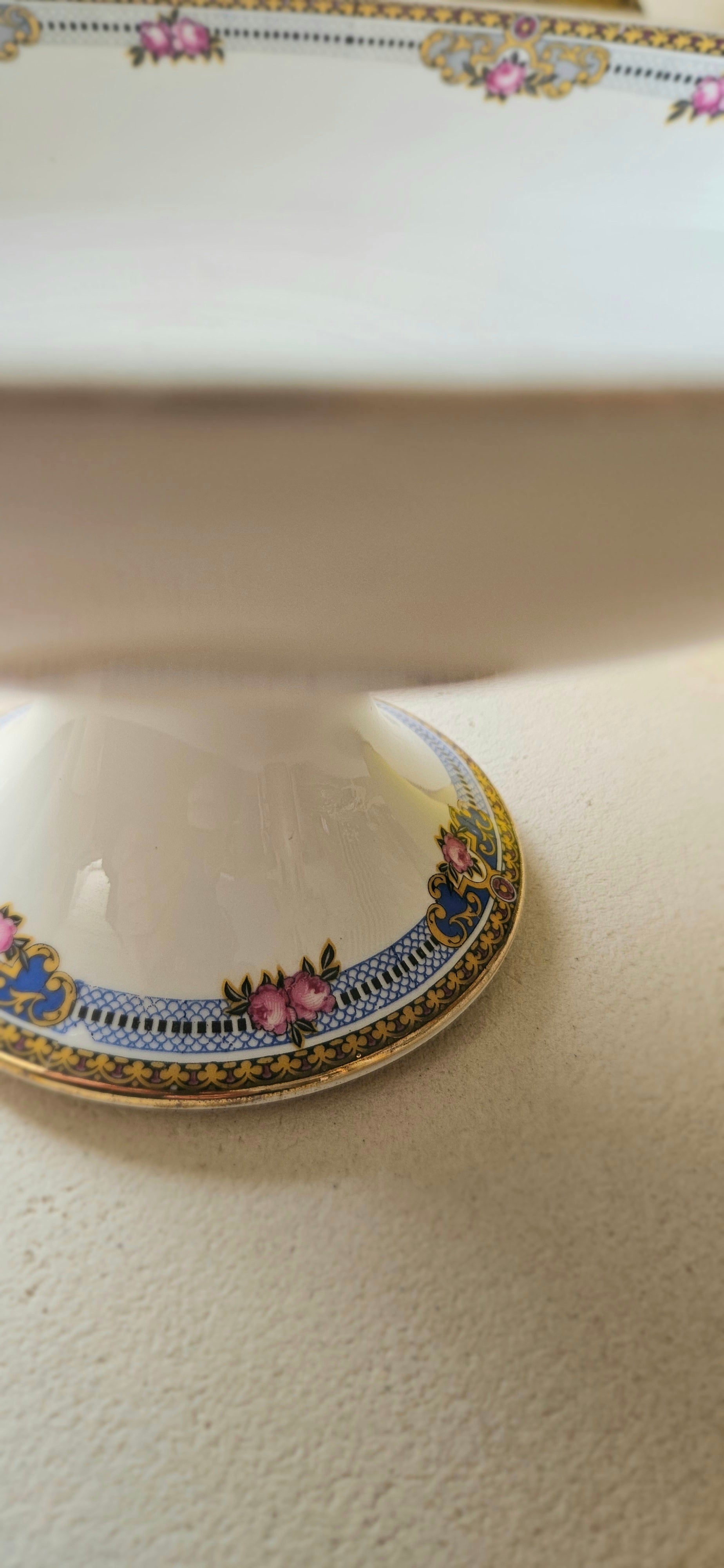Compotier ancien en porcelaine de Limoges - décor floral
