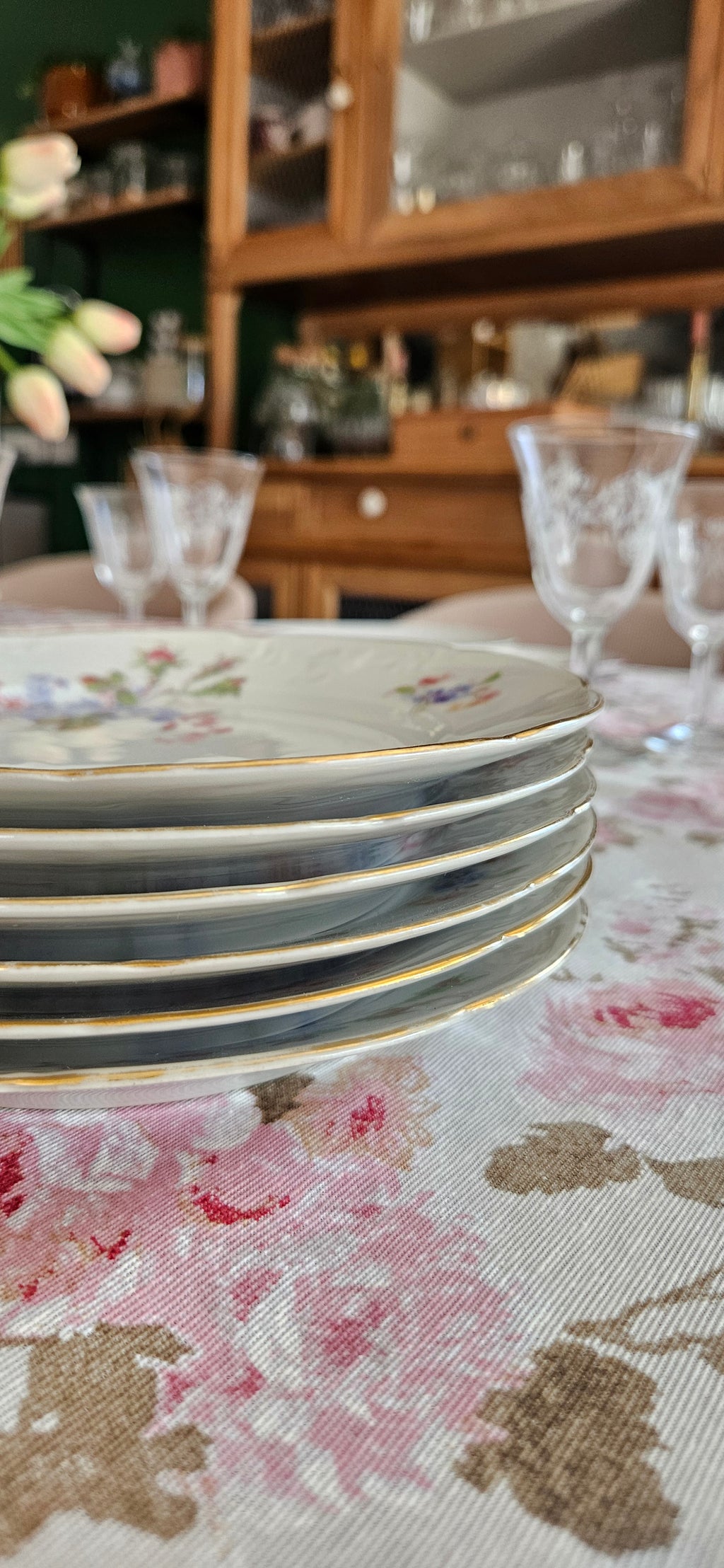 Assiette à dessert : porcelaine vintage fleurie – à l’unité