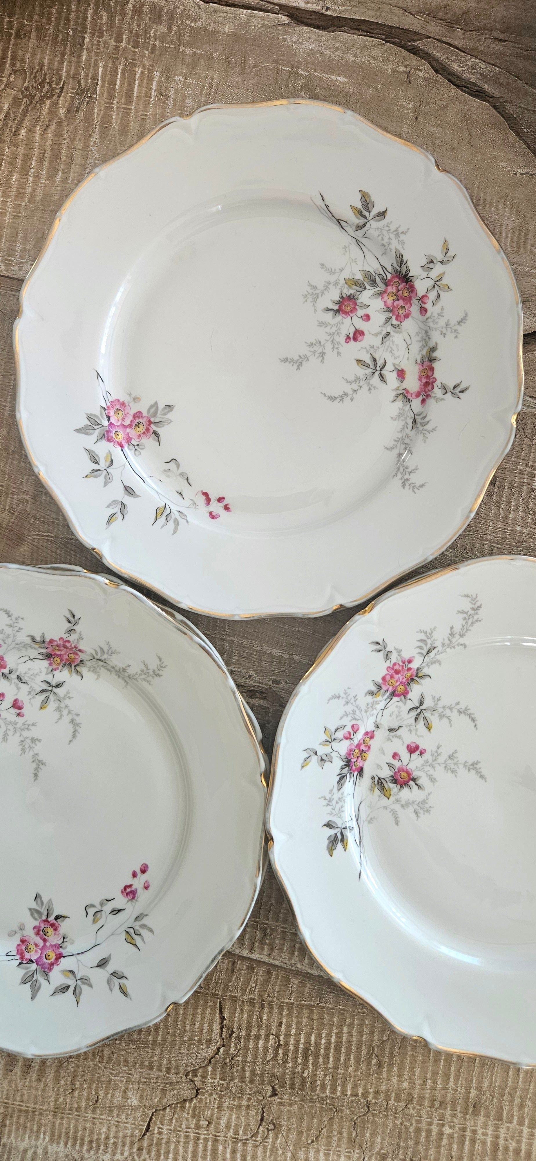 Assiette à dessert en porcelaine française fleurs roses – vendue à l’unité