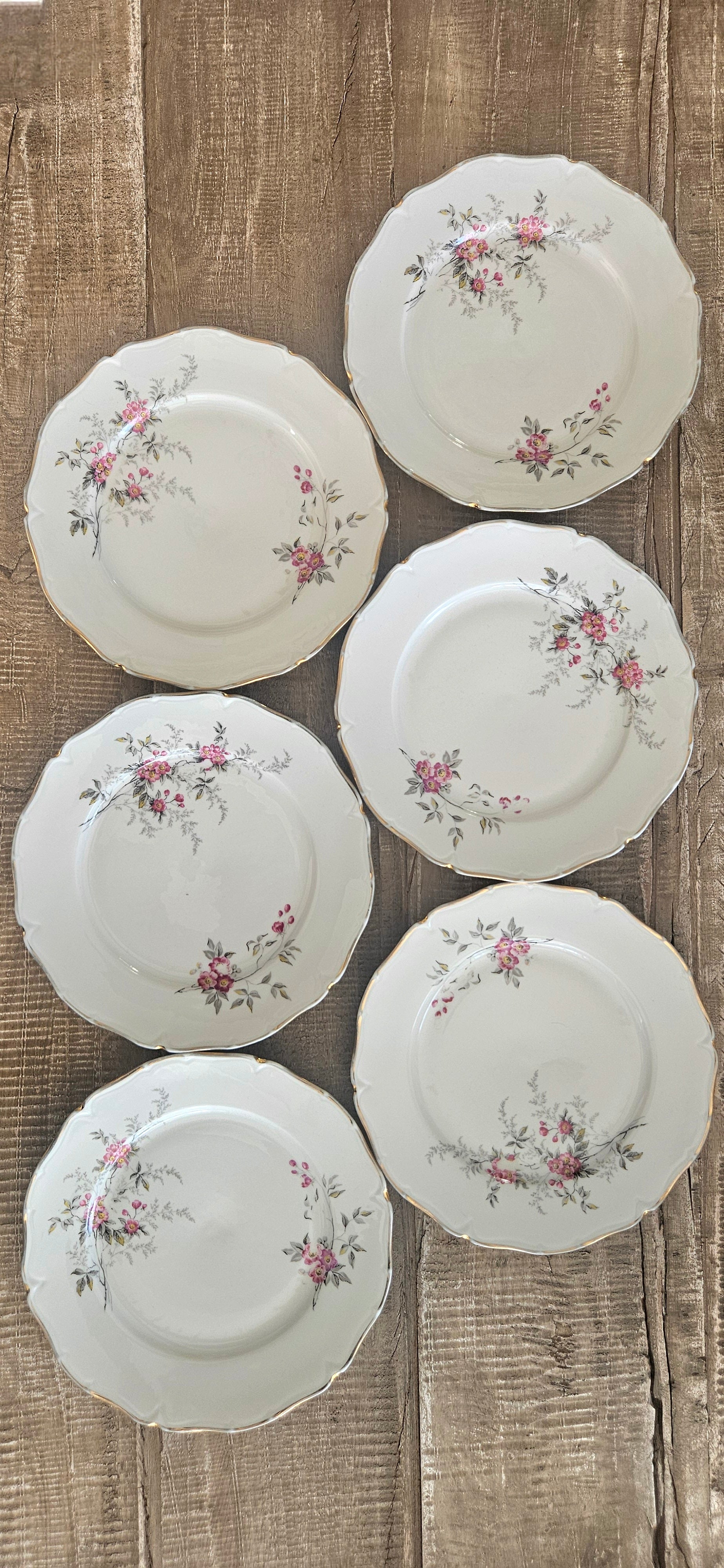 Assiette à dessert en porcelaine française fleurs roses – vendue à l’unité
