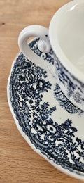 Lot de 9 tasses anciennes et 10 soucoupes en faïence fine probablement Lunéville – décor bleu et blanc