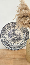Grand plat de service rond ancien en faïence fine probablement Lunéville – décor bleu et blanc – 30 cm