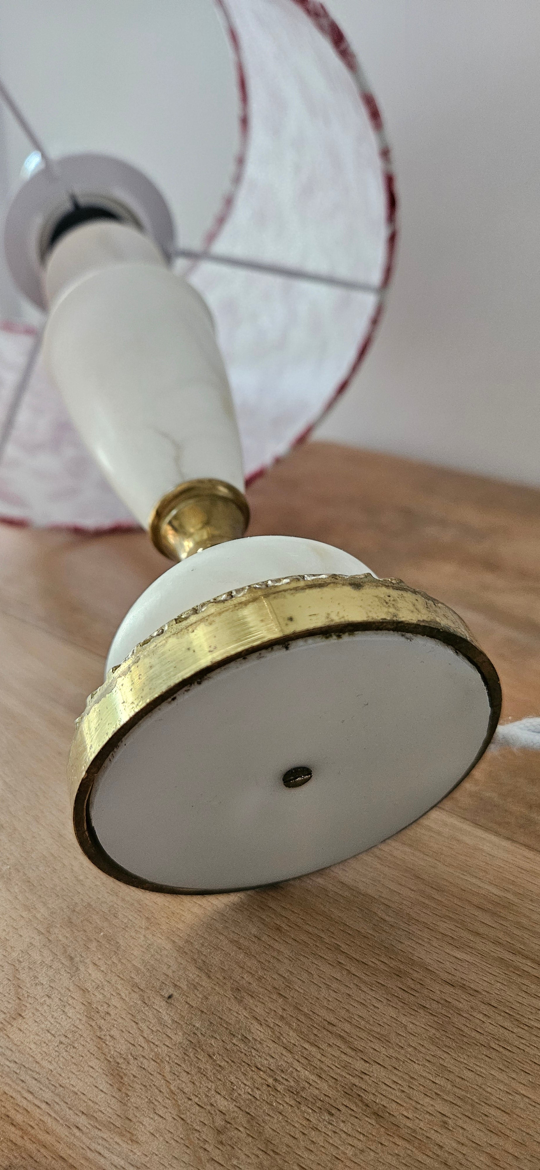 Lampe vintage fleurie rose & albâtre
