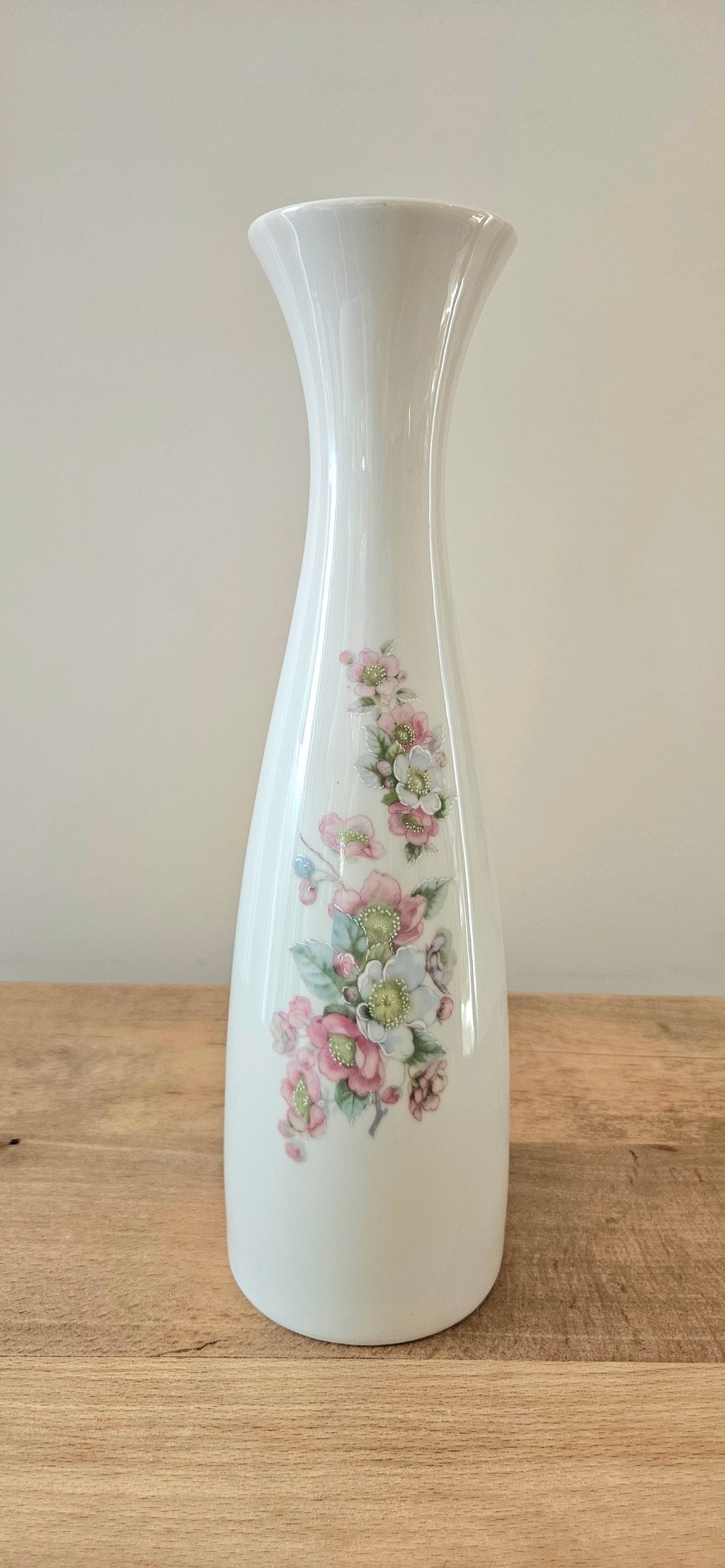 Grand vase vintage Bavaria Germany en porcelaine blanche fleurs roses