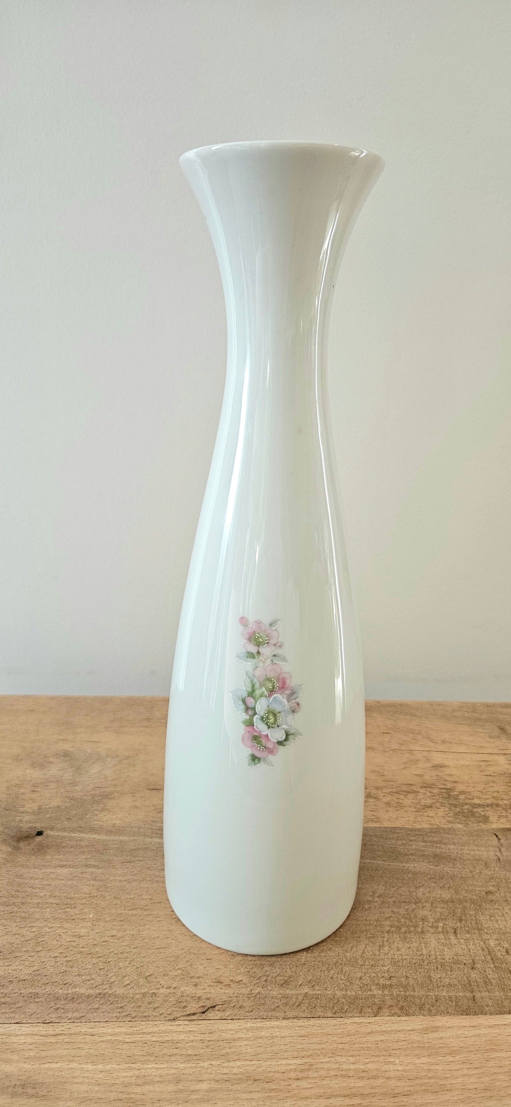 Grand vase vintage Bavaria Germany en porcelaine blanche fleurs roses