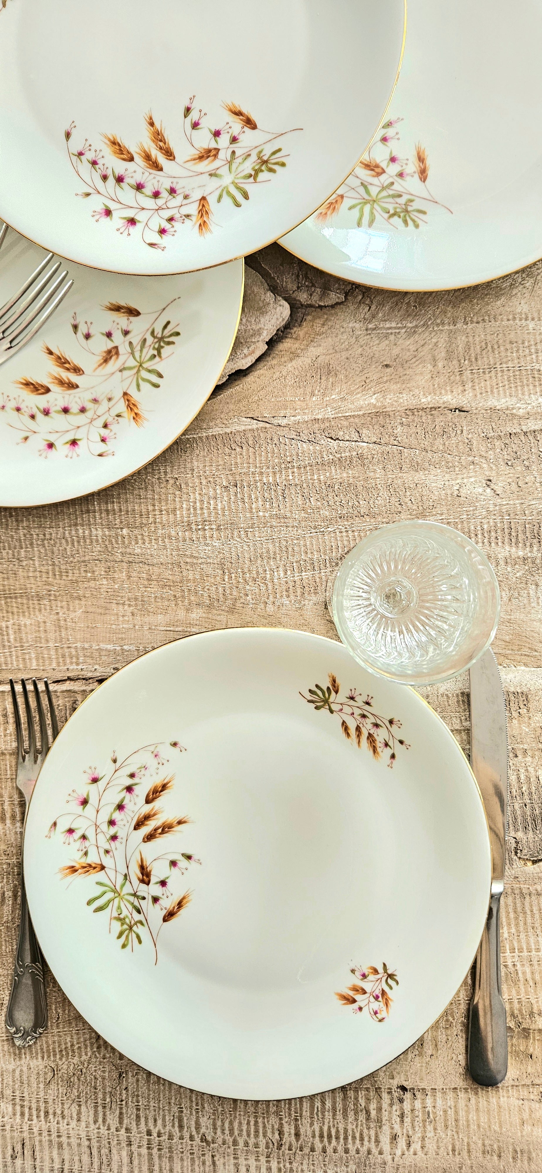 Assiette vintage française en porcelaine Berry – décor floral champêtre