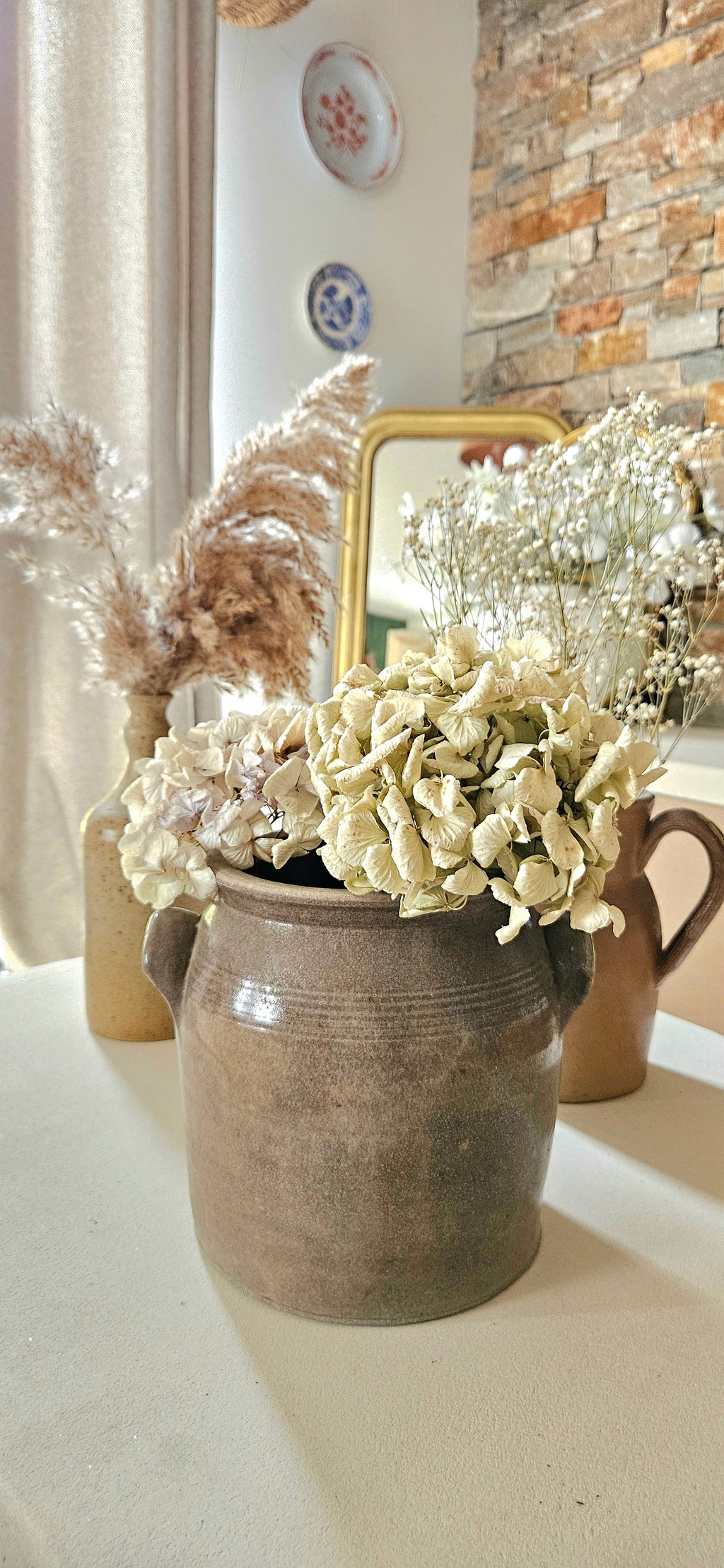 Ancien pot à graisse en grès taupe grisé – Poterie française vintage