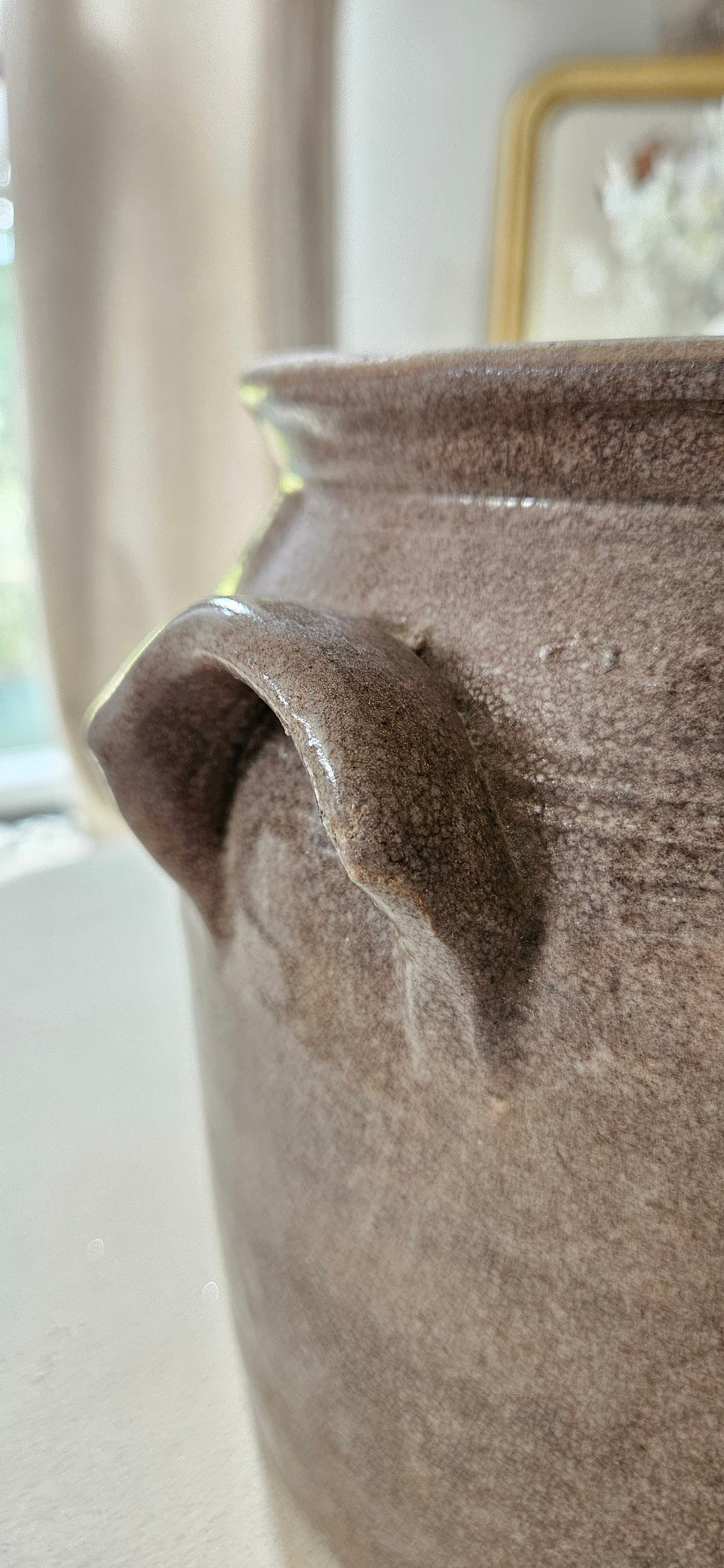 Ancien pot à graisse en grès taupe grisé – Poterie française vintage