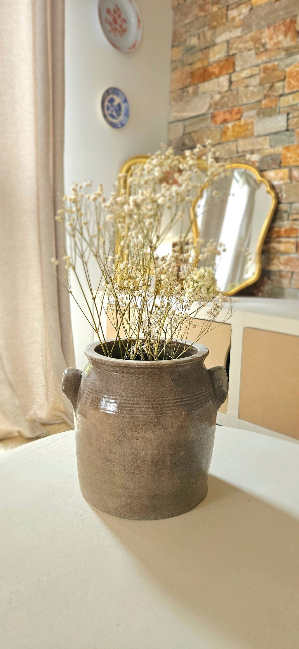 Ancien pot à graisse en grès taupe grisé – Poterie française vintage