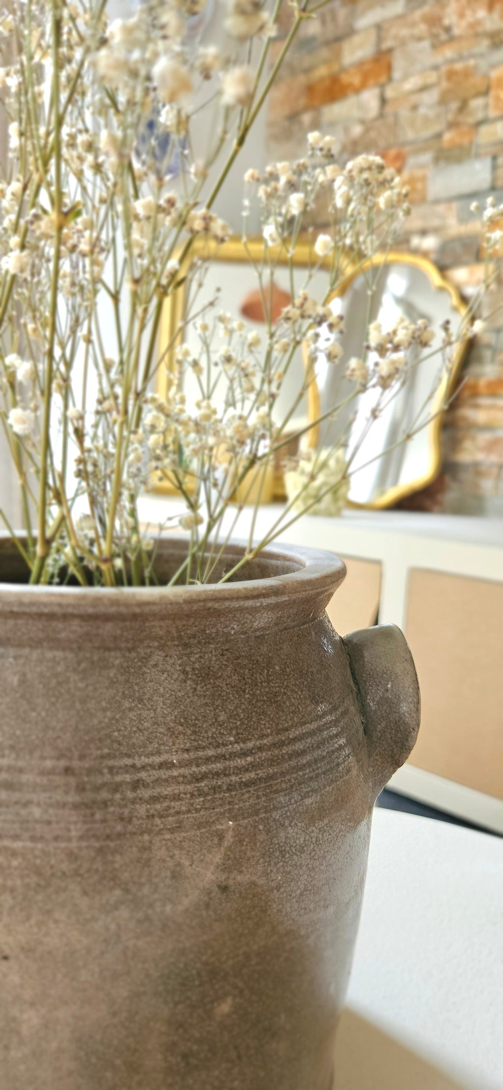 Ancien pot à graisse en grès taupe grisé – Poterie française vintage