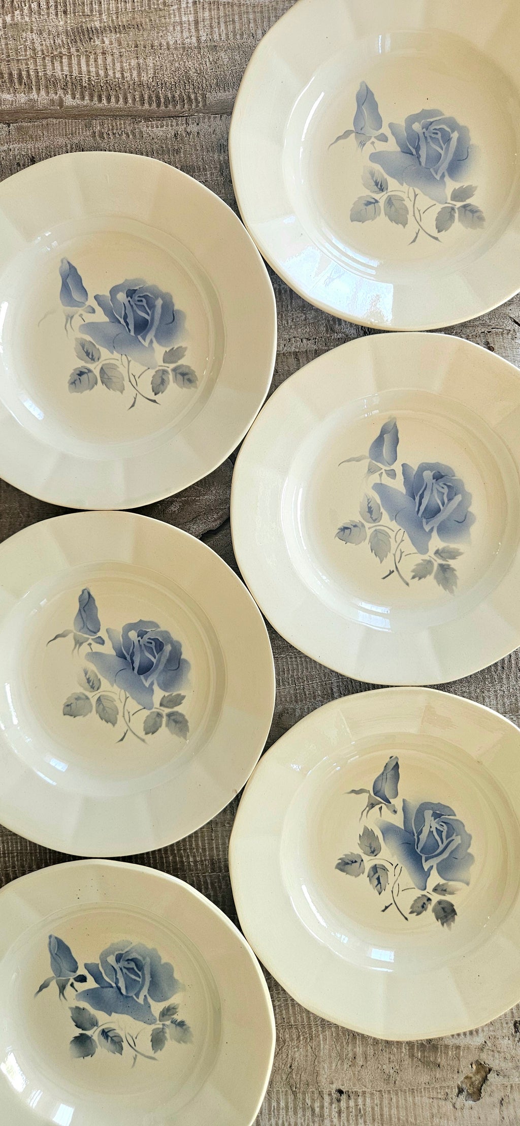 Assiette creuse ancienne Digoin Sarreguemines aux roses bleues