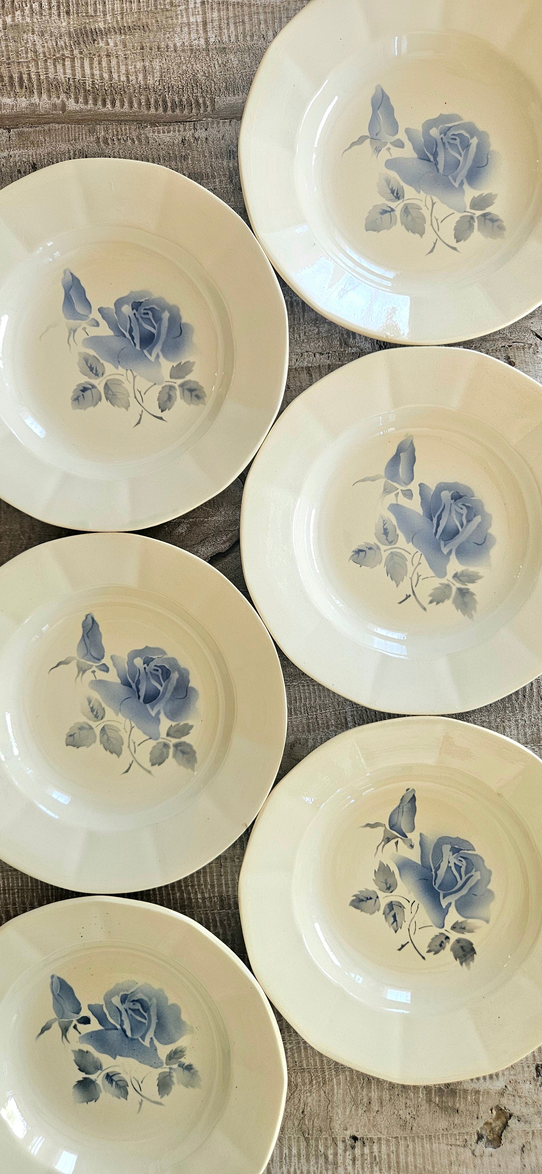 Assiette creuse ancienne Digoin Sarreguemines aux roses bleues