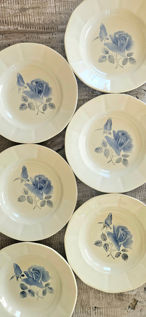 Assiette creuse ancienne Digoin Sarreguemines aux roses bleues