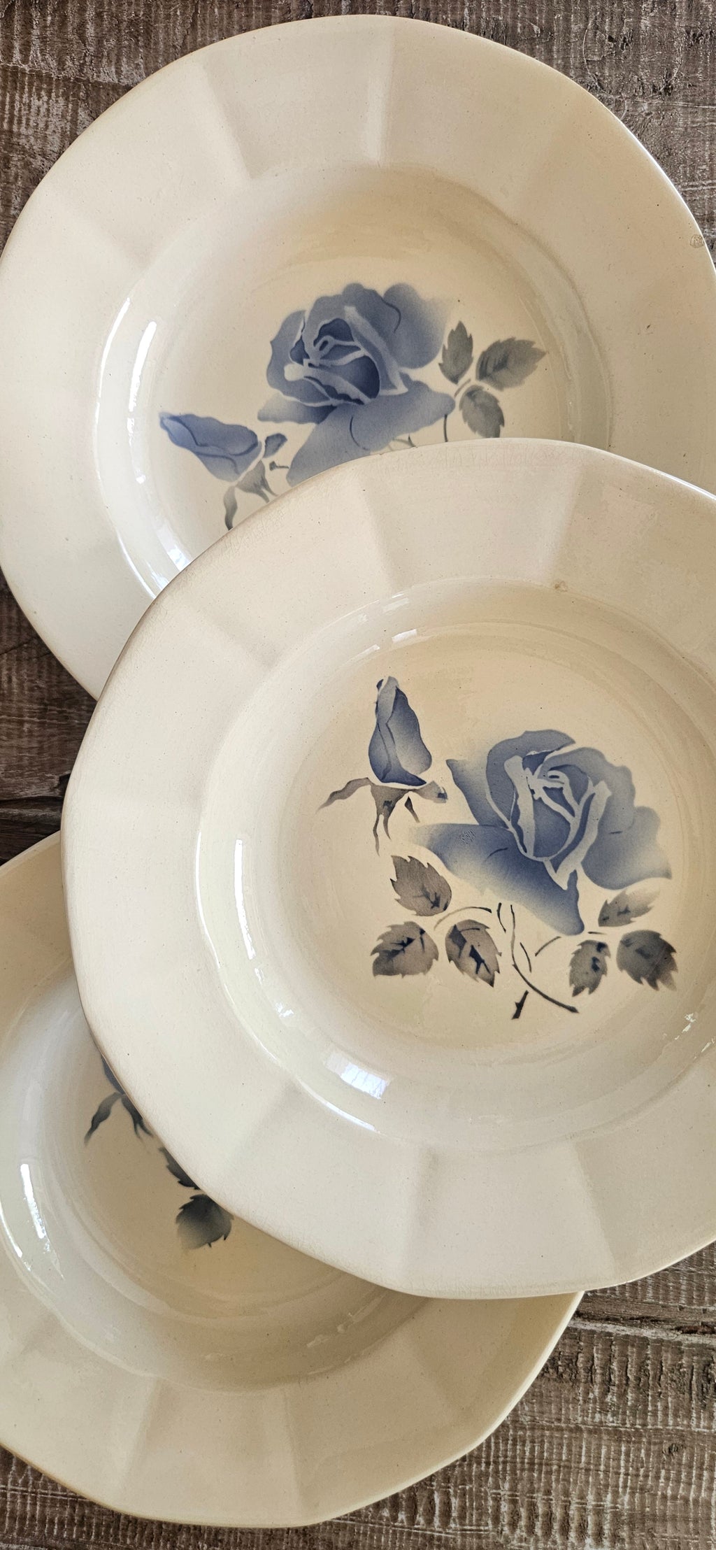 Assiette creuse ancienne Digoin Sarreguemines aux roses bleues