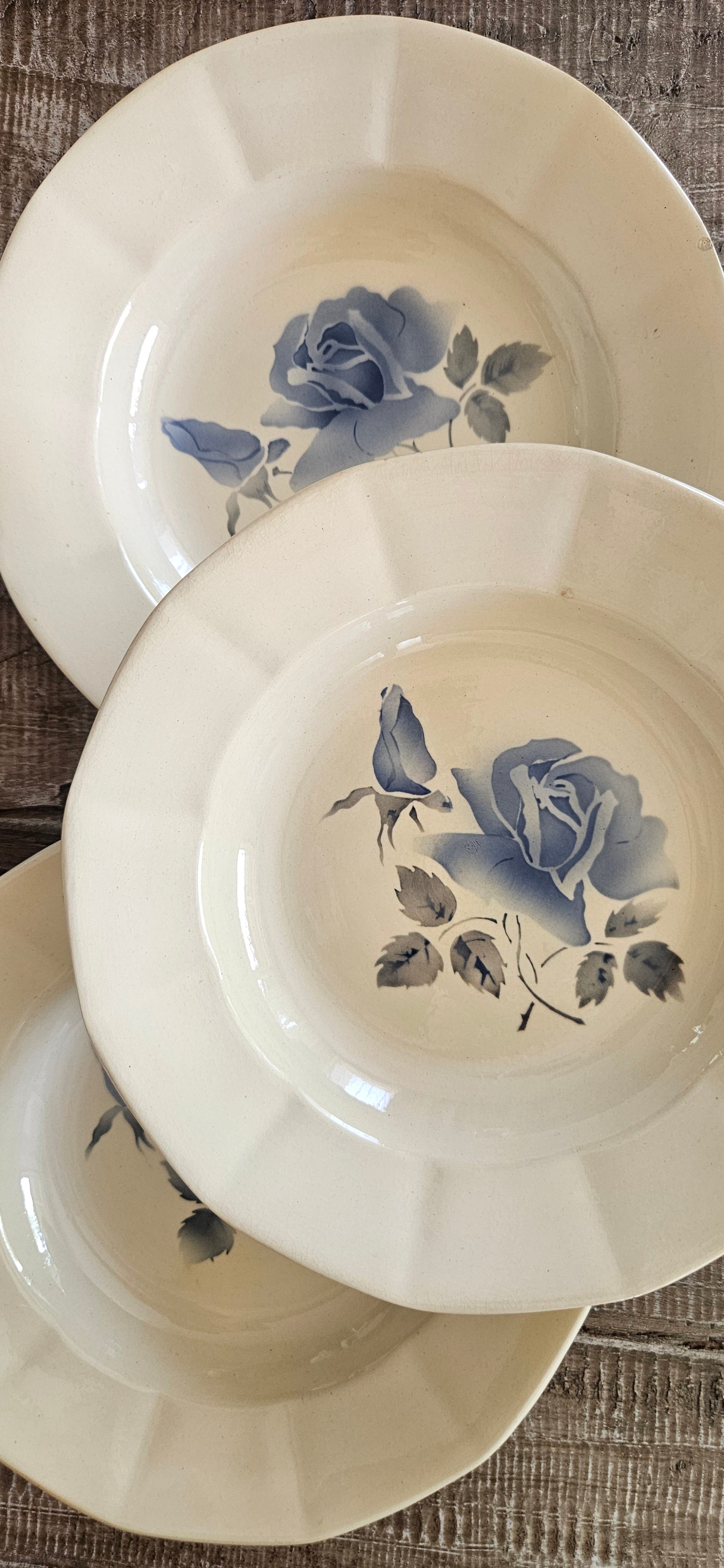 Assiette creuse ancienne Digoin Sarreguemines aux roses bleues