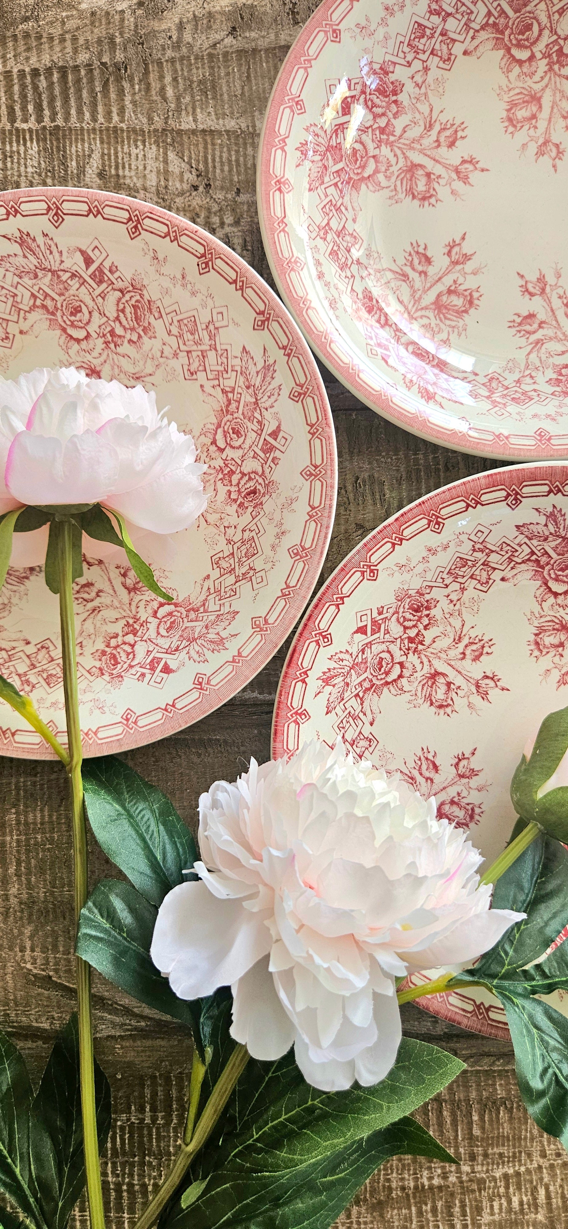 Lot de 4 assiettes creuses vintage Sarreguemines roses