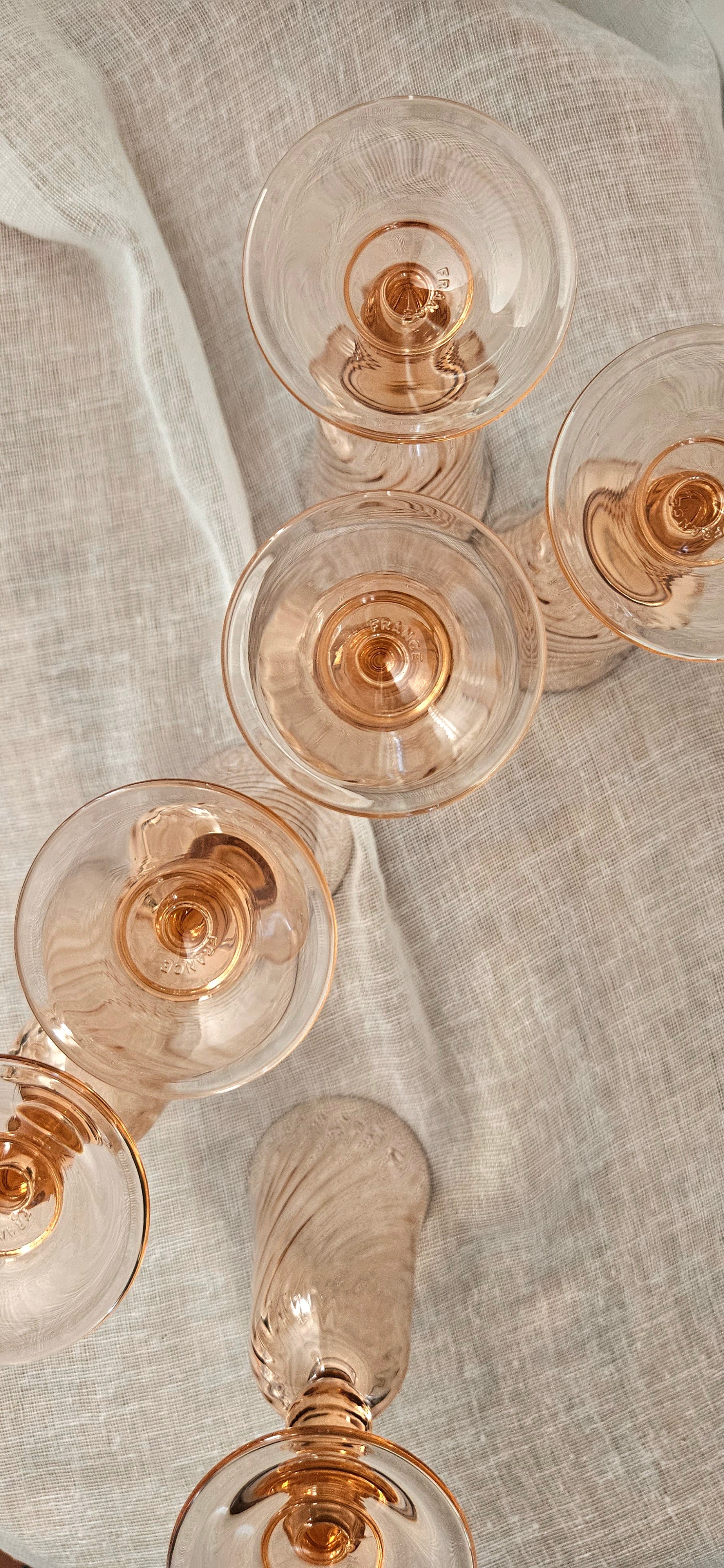 Lot de 6 flûtes à champagne vintage en verre rose