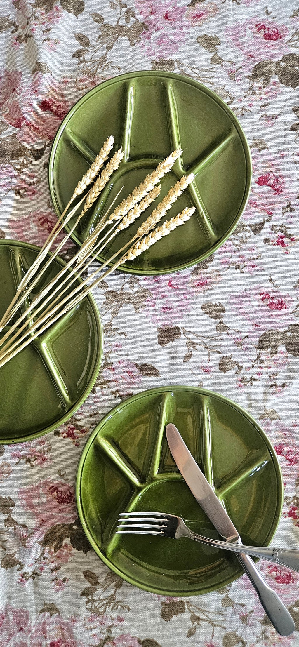 Lot de 3 assiettes compartimentées Niderviller vintage vert olive