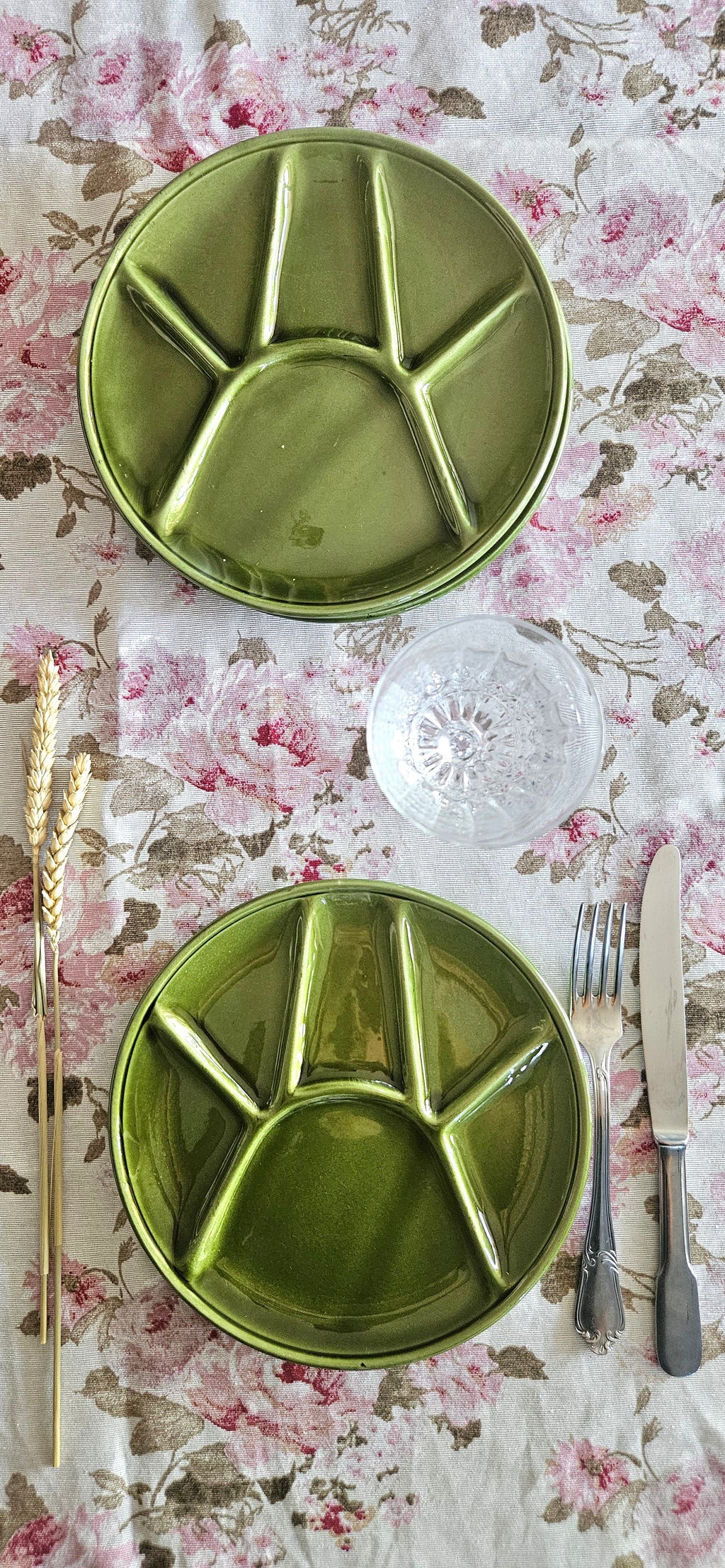 Lot de 3 assiettes compartimentées Niderviller vintage vert olive