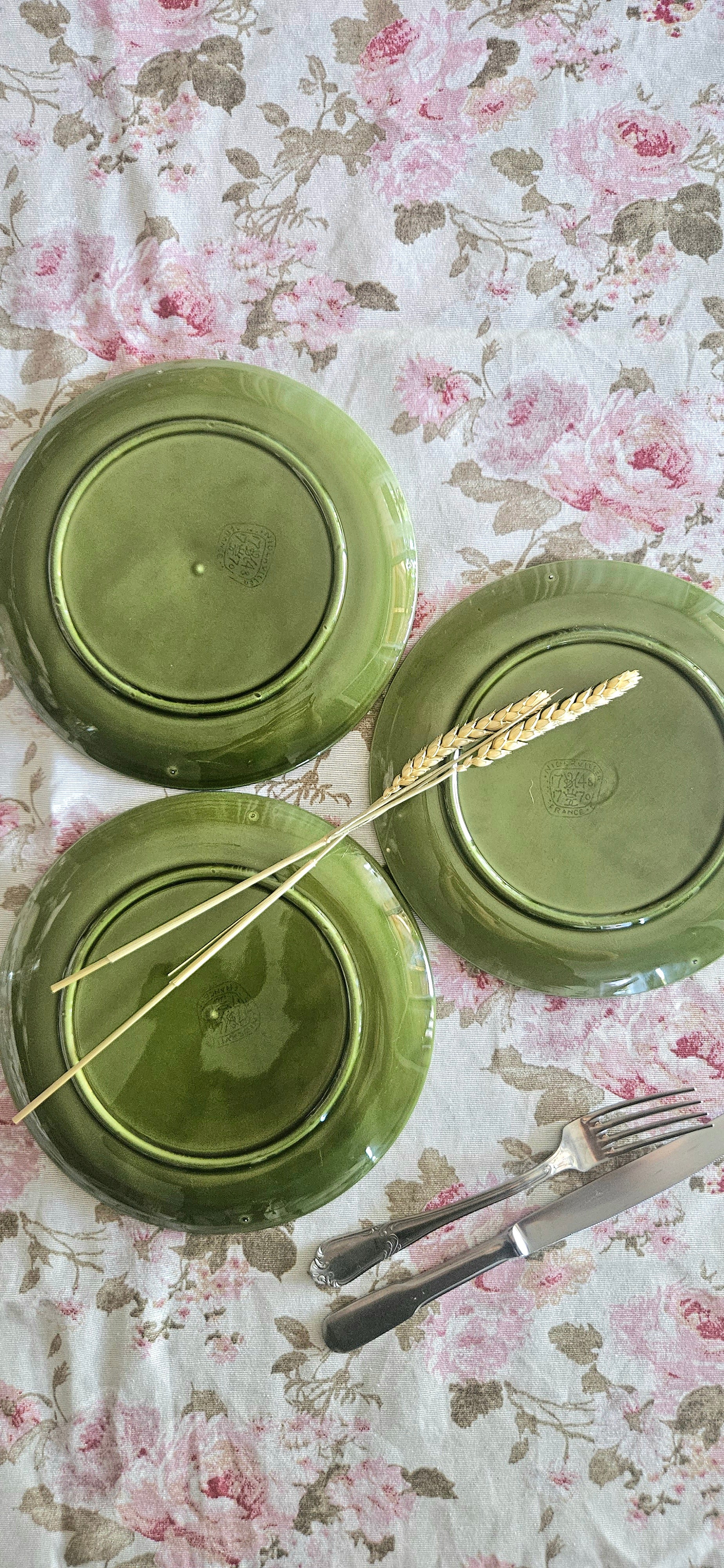 Lot de 3 assiettes compartimentées Niderviller vintage vert olive