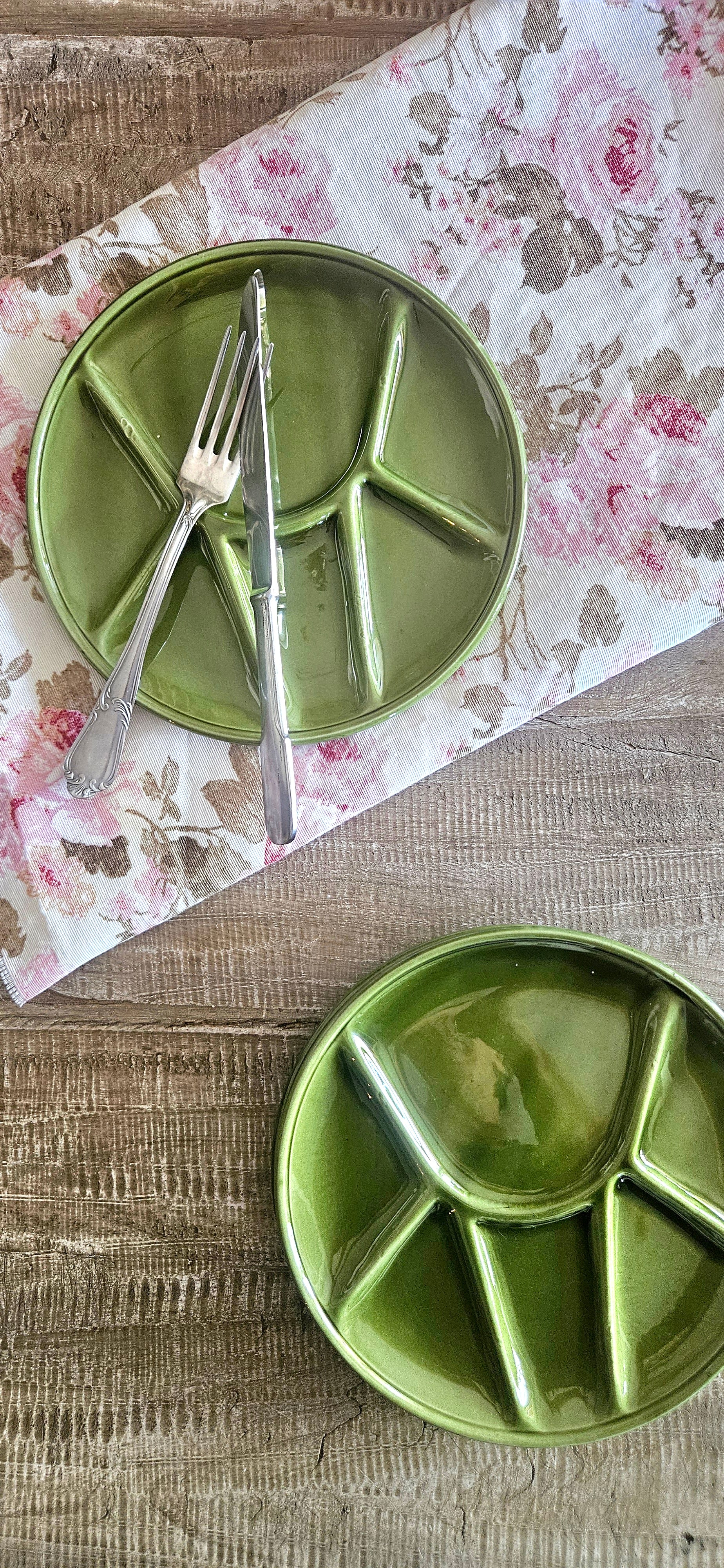 Lot de 3 assiettes compartimentées Niderviller vintage vert olive