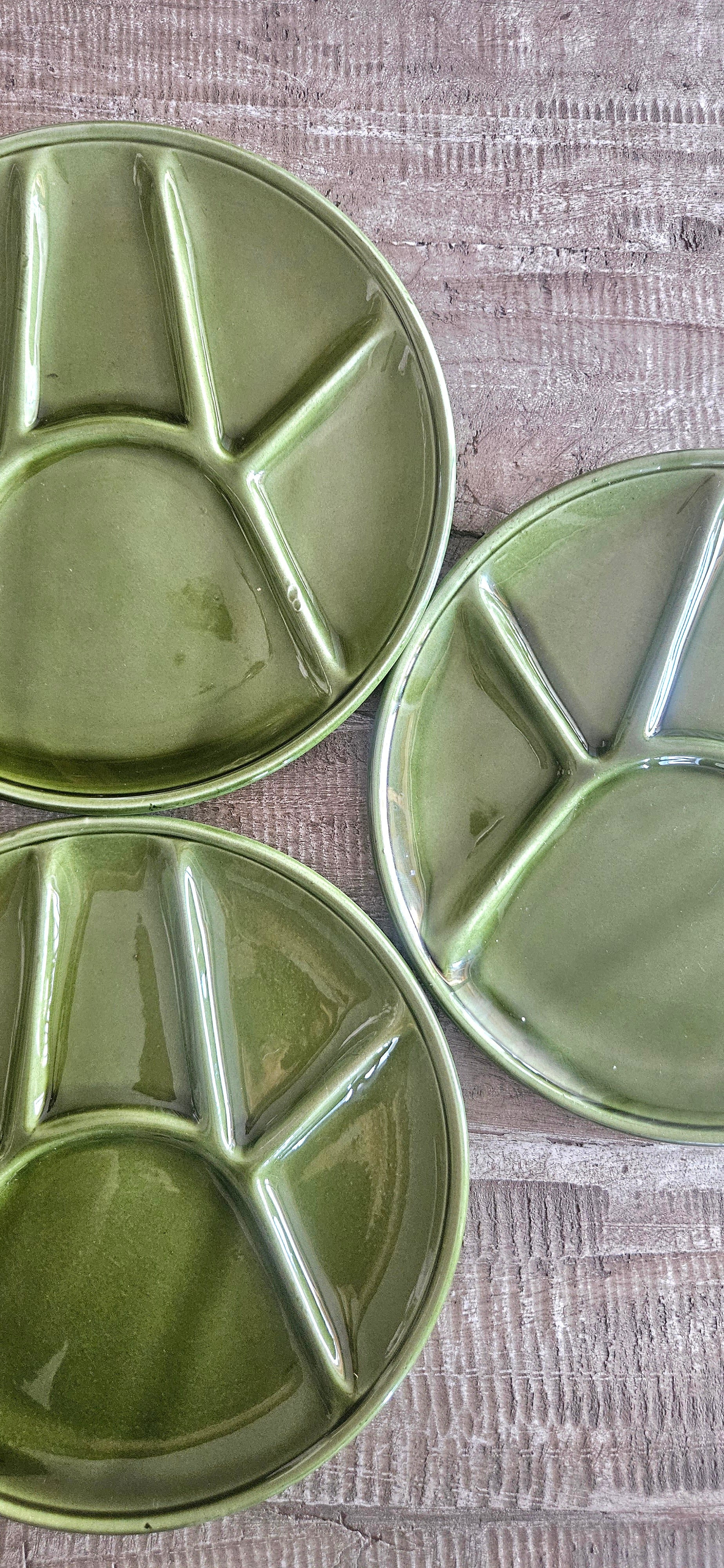 Lot de 3 assiettes compartimentées Niderviller vintage vert olive
