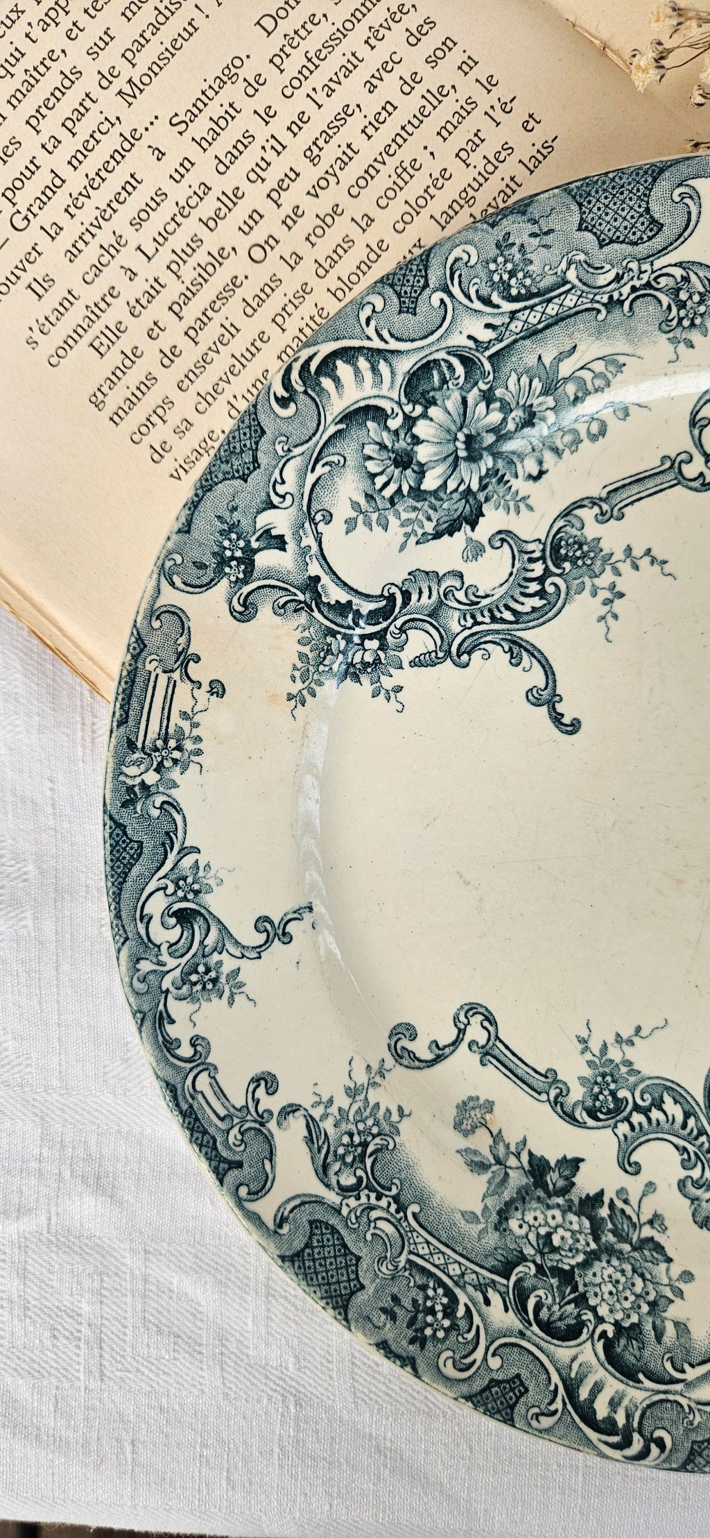 4 assiettes à dessert anciennes Terre de Fer BFK Boch Frères Keramis modèle Dauphin