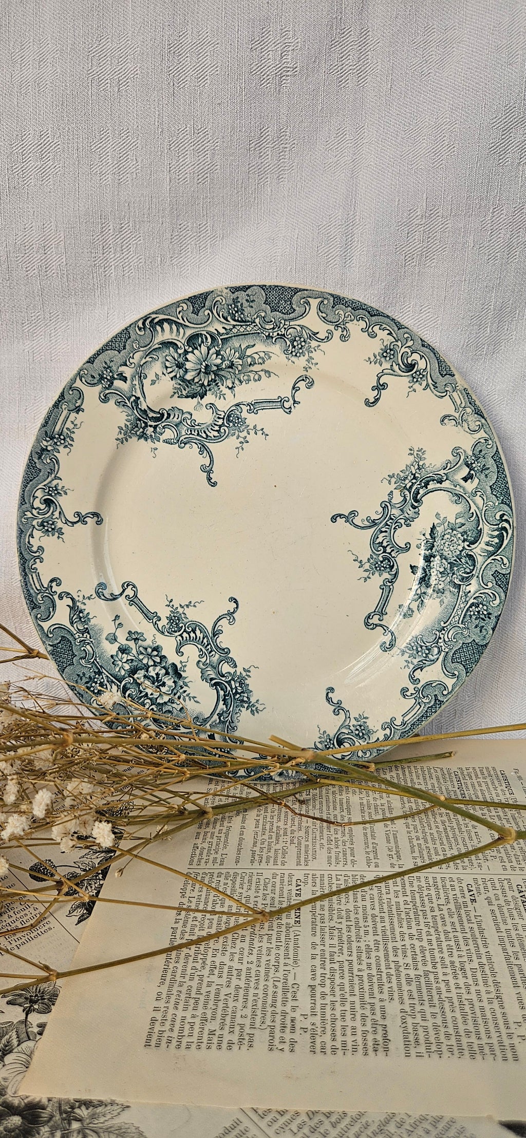 4 assiettes à dessert anciennes Terre de Fer BFK Boch Frères Keramis modèle Dauphin