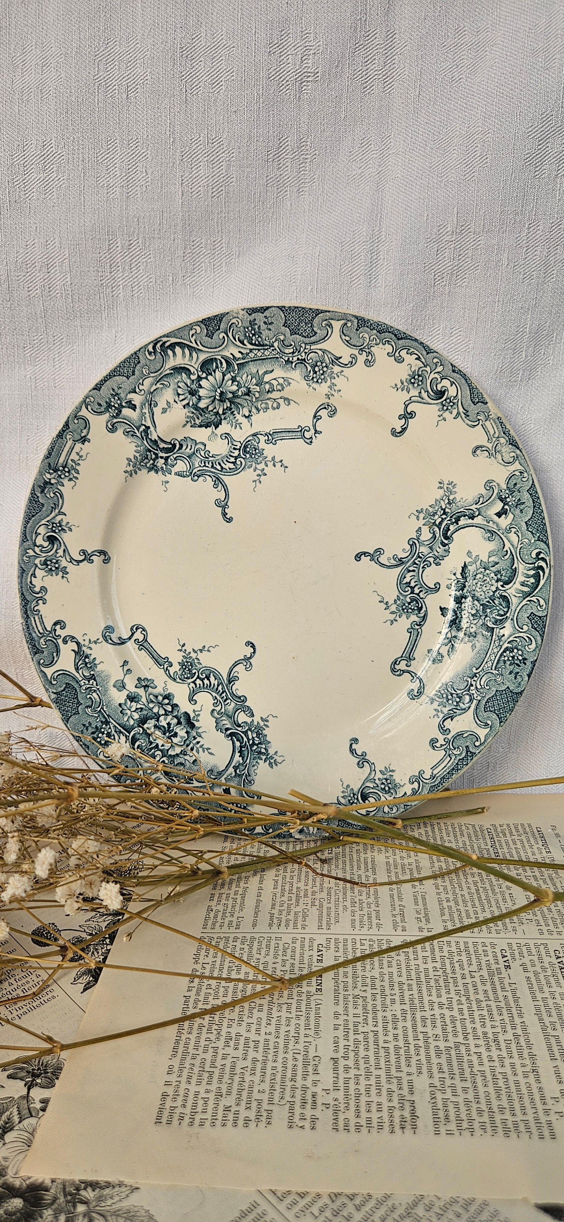4 assiettes à dessert anciennes Terre de Fer BFK Boch Frères Keramis modèle Dauphin
