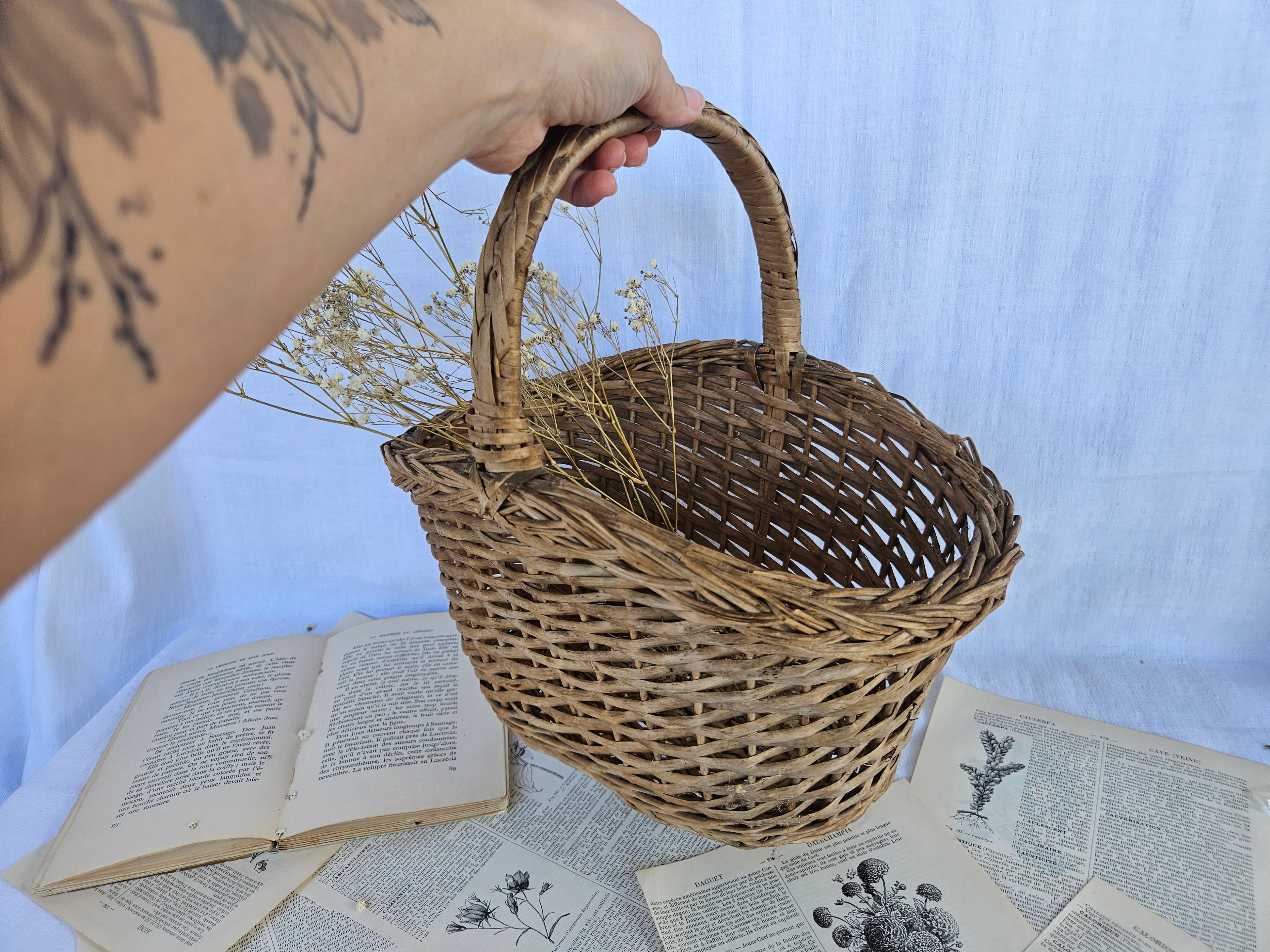 petit panier en osier tressé | Panier de marché vintage | Vannerie française