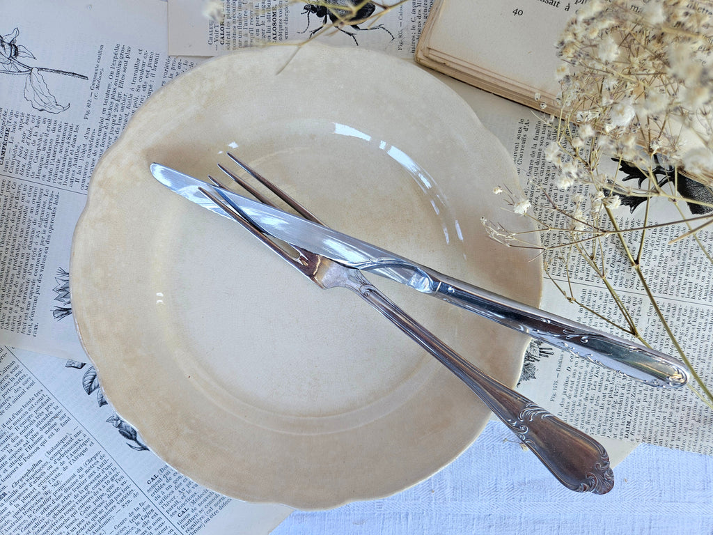Duo d'assiettes à dessert anciennes Boch La Louvière | Faïence belge ivoire
