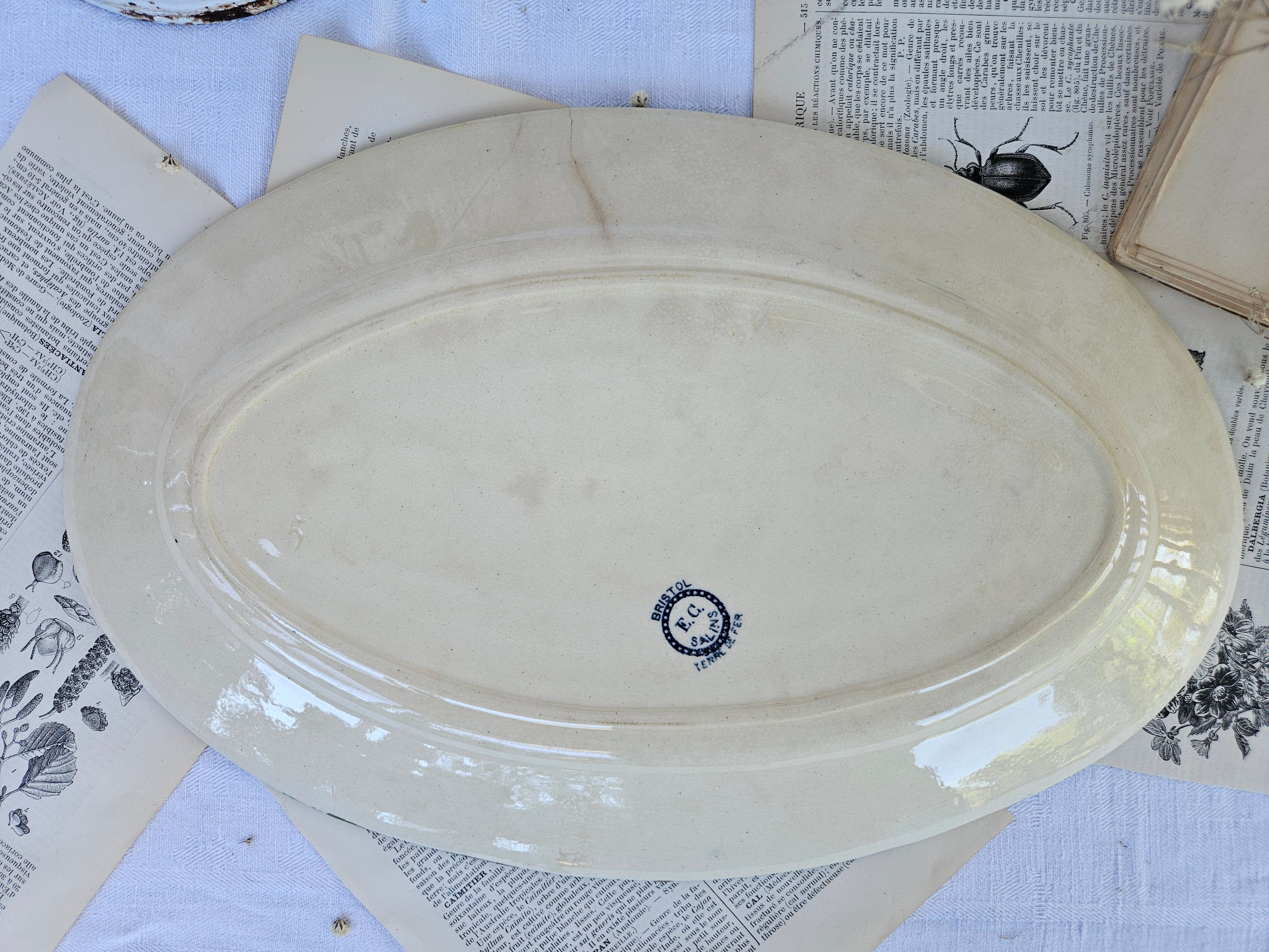 Grand plat ovale ancien E.C. Salins Bristol | Terre de fer française