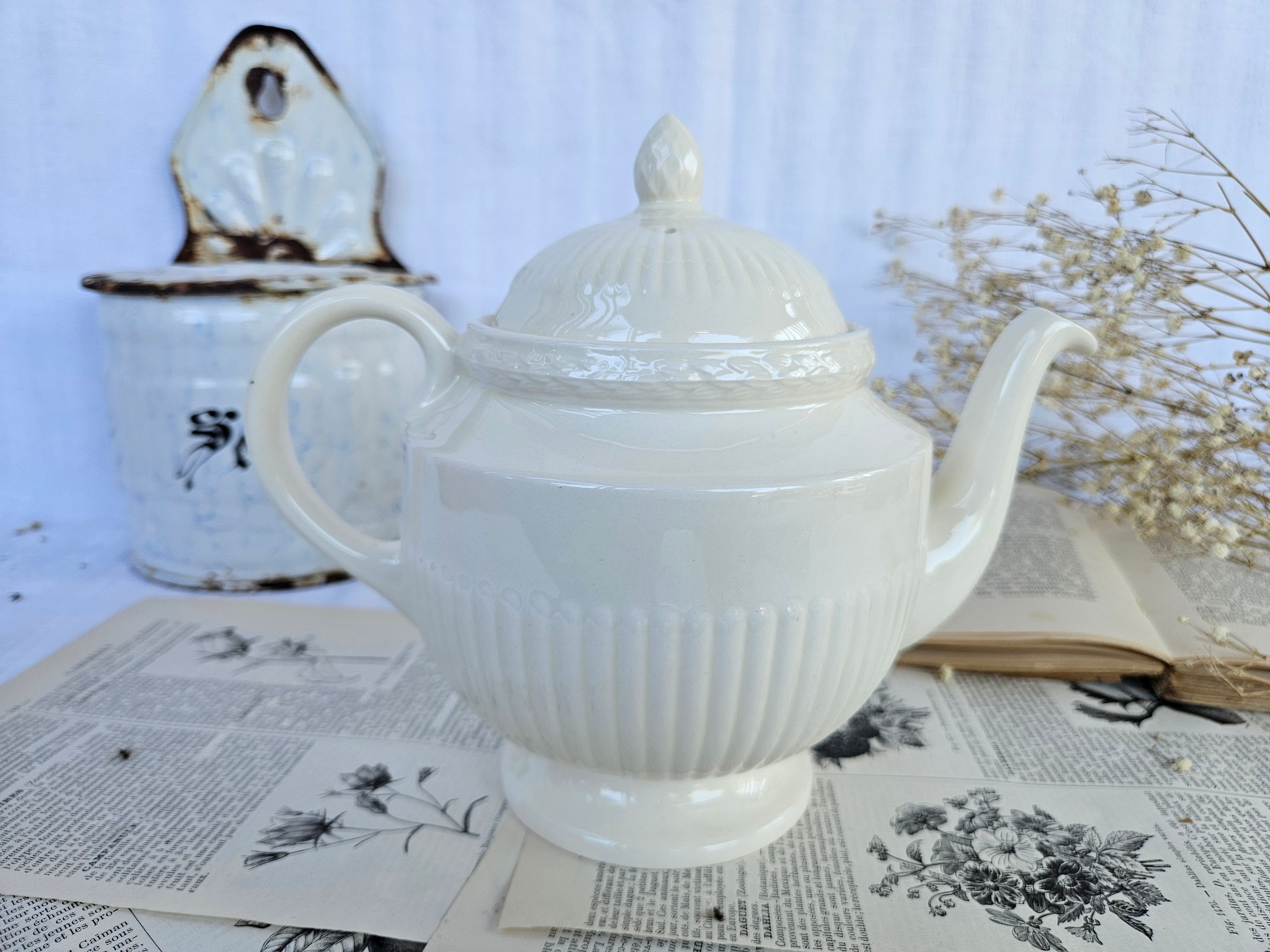 Théière Wedgwood Edme vintage en faïence fine blanche – Made in England