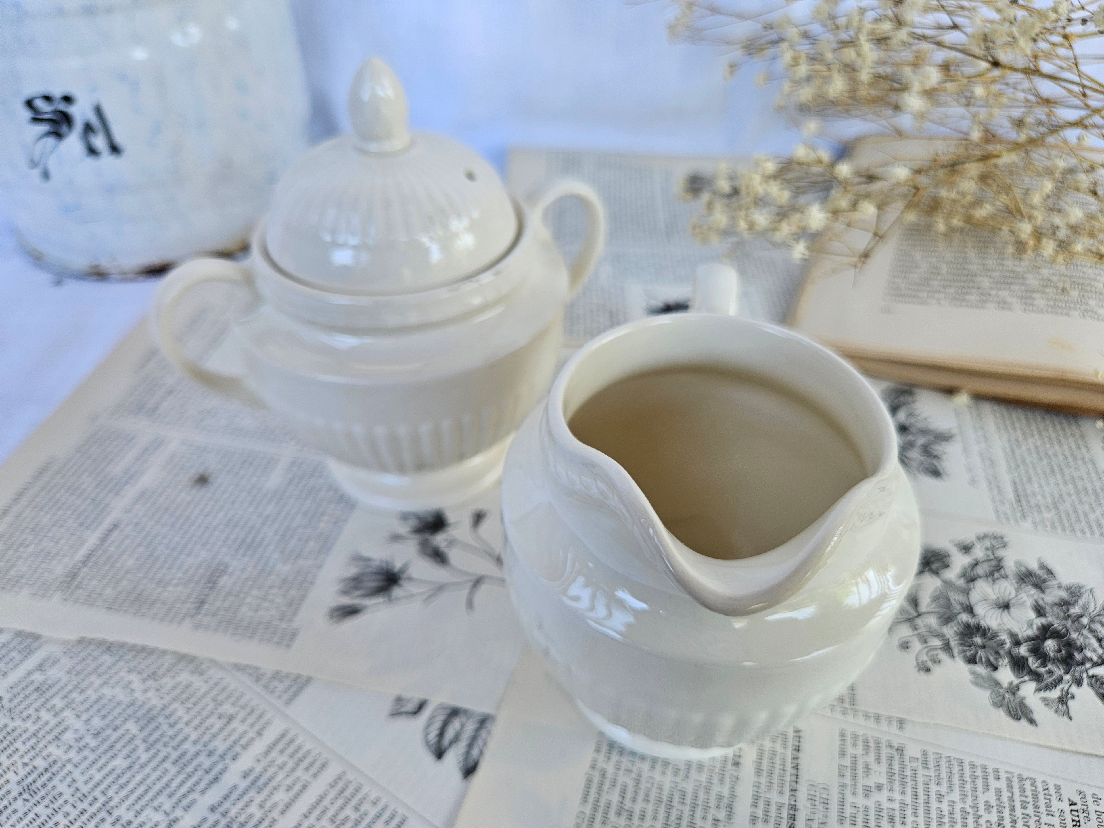 Wedgwood EDME Duo Pot à Lait et Sucrier Blanc Ivoire | Made in England