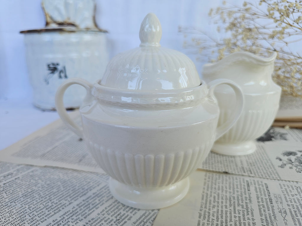 Wedgwood EDME Duo Pot à Lait et Sucrier Blanc Ivoire | Made in England