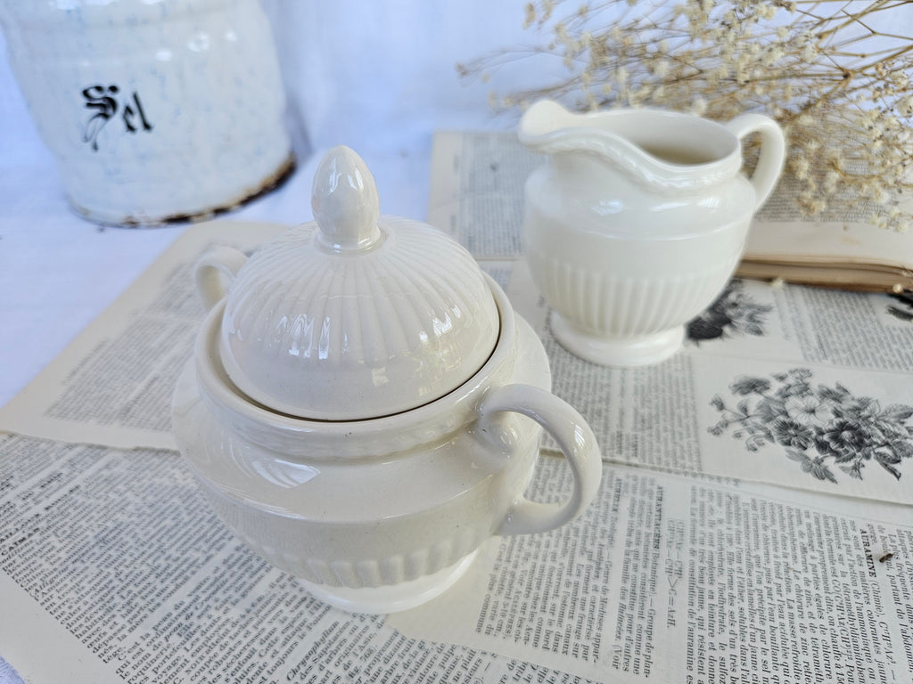 Wedgwood EDME Duo Pot à Lait et Sucrier Blanc Ivoire | Made in England