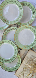 Assiette à dessert ancienne Amandinoise Poreylor 19 cm vert amande et dorure